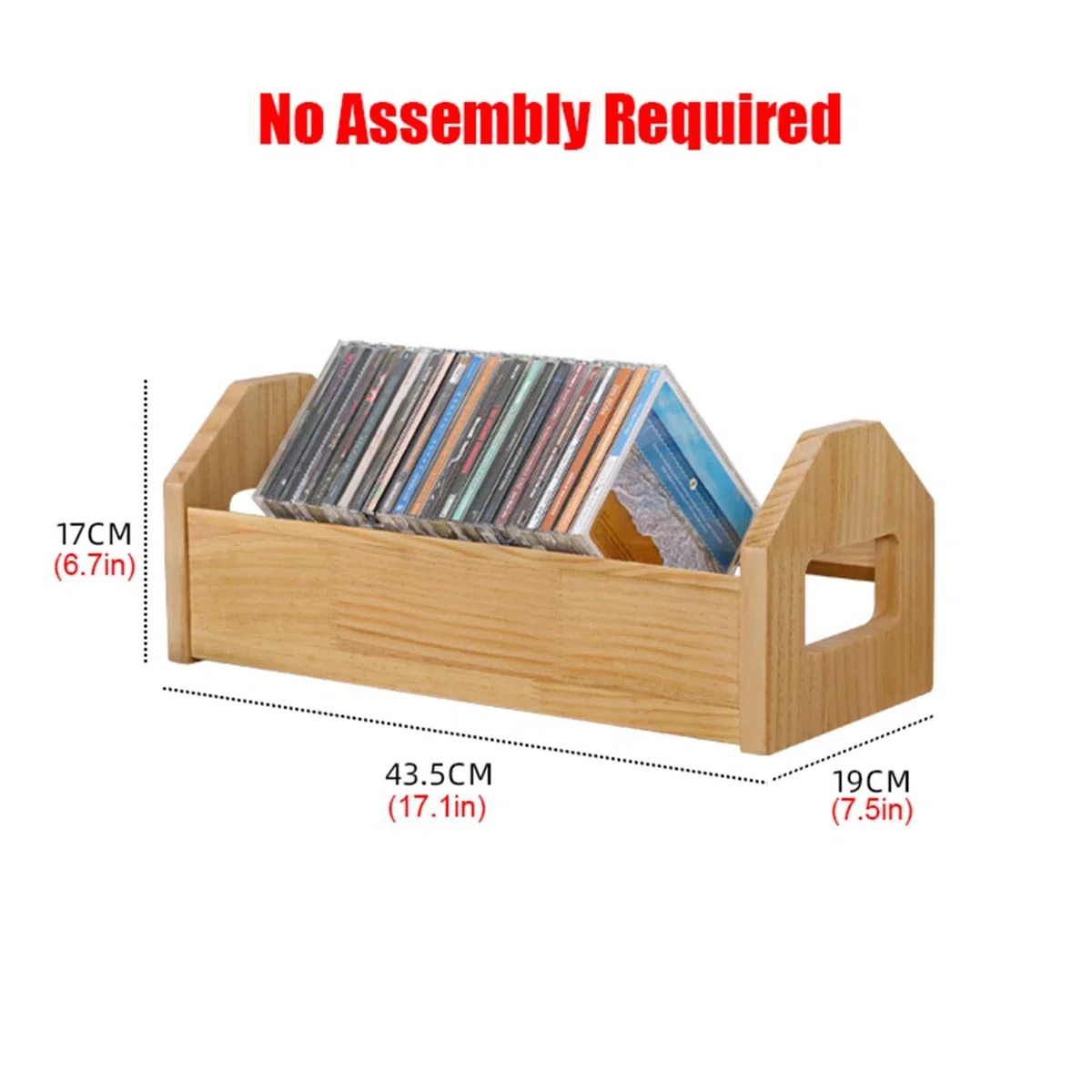 Stojak na płyty CD z naturalnej sosny, 43 x 19 cm x 17 cm, wyświetlacz do przechowywania dysków DVD i gier, etui na klejnoty, nie wymaga montażu, idealny do kolekcji muzyki i filmów