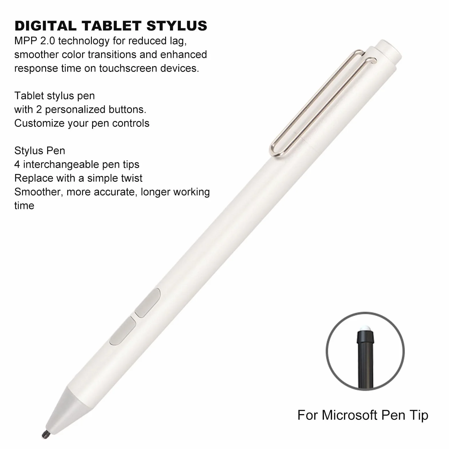 MPP 2.0 Tilt Pen for urządzeń z Ekranem fortykowym, Rysik for 3 Pro 3 4 5 6 7 X, Odchylany Rysik for Transformer Mini, 4096 Poziomów Nacisku (Srebro)