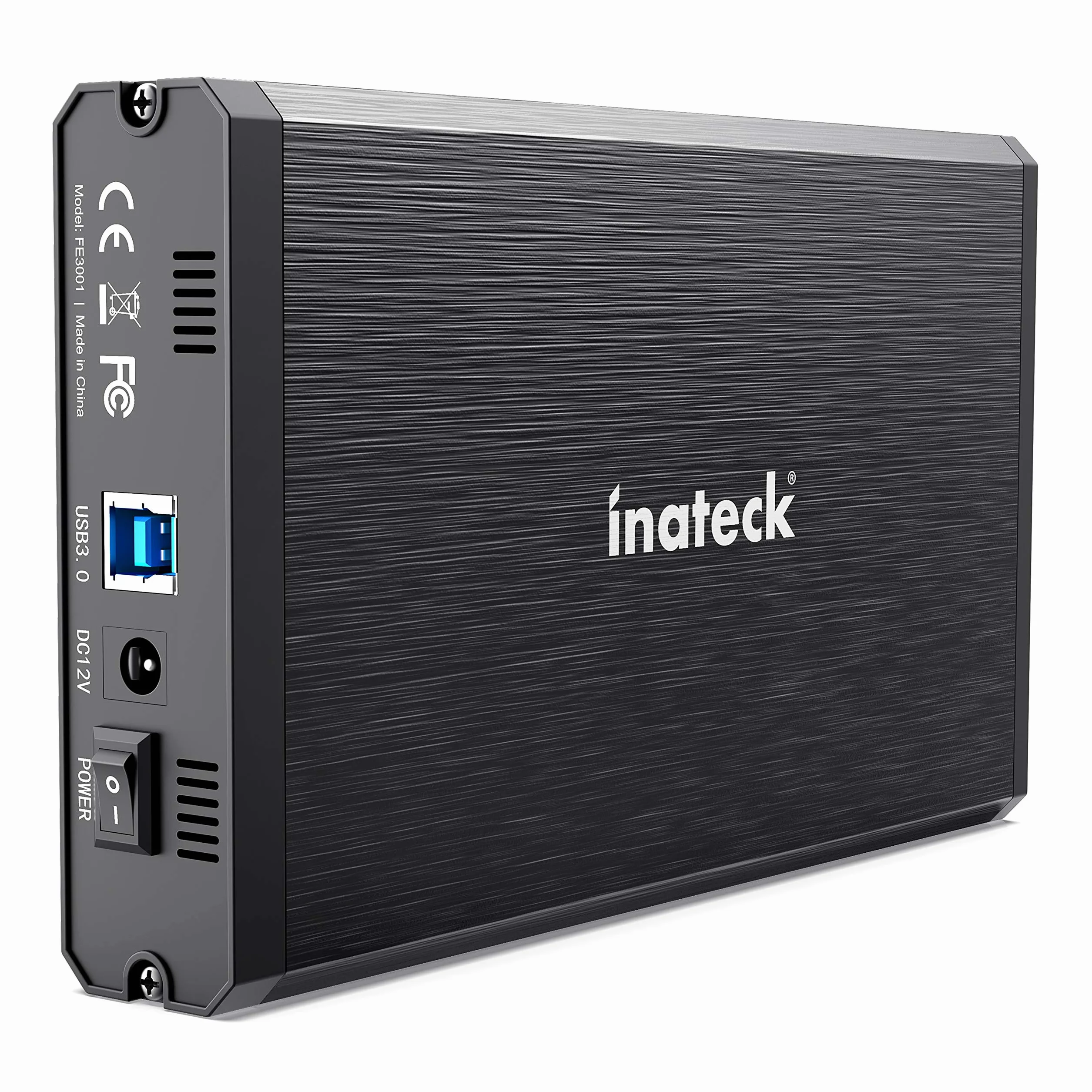 Inateck Obudowa dysku twardego 3,5", obudowa dysku twardego 2,5/3,5" SATA I/II/III, USB 3.0 z UASP, 12 V, 3 A, czarny, FE3001