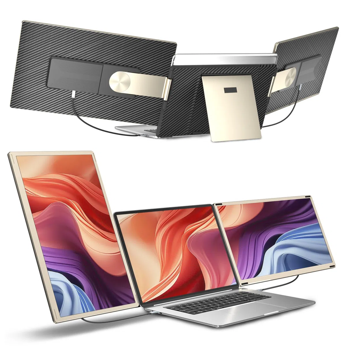 Przenośny monitor, ekran laptopa 15,6", ultracienki monitor podróżny z głośnikami USB-C, podwójny ekran FHD 1080p IPS, kompatybilny z Windows Chome Linux