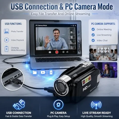 Kamera 4K Vintage 48MP Retro Camera DV 2.7in Rotatable Ekran 16x Cyfrowy Zoom USB