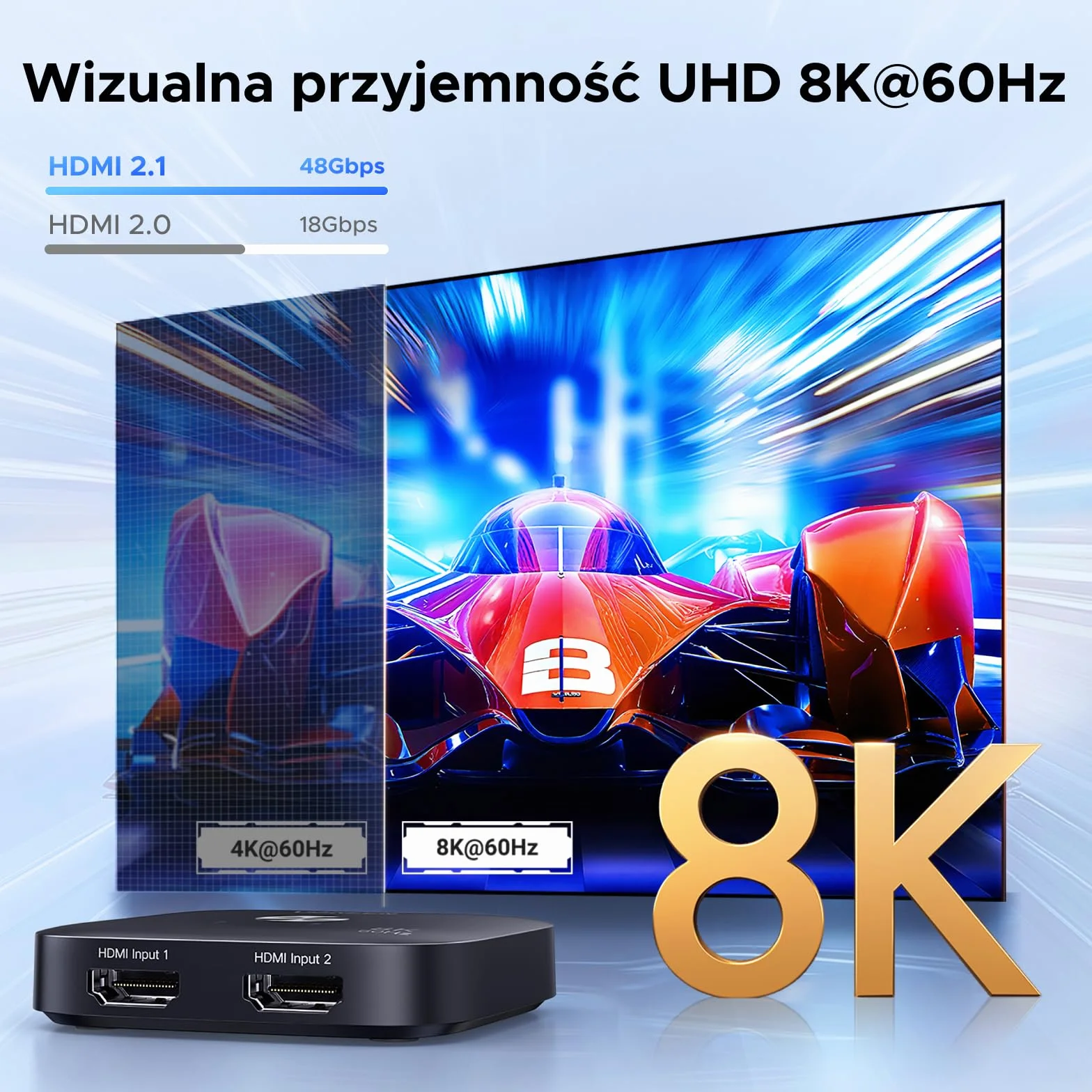 UGREEN HDMI Switch 2 In 1 Out 8K60Hz 4K240Hz 120Hz Przełącznik do PC PS5 Xbox
