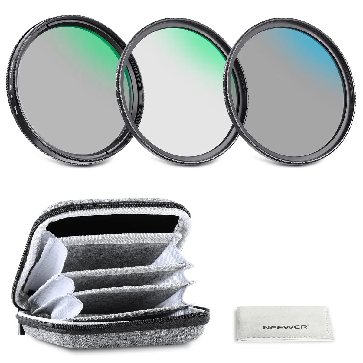 NEEWER Zestaw filtrów UV CPL ND 95 mm z twardą obudową do przechowywania, wielowarstwowe szkło optyczne i rama ze stopu aluminium, polaryzacja kołowa UV (CPL) + filtr o neutralnej gęstości (ND4) do