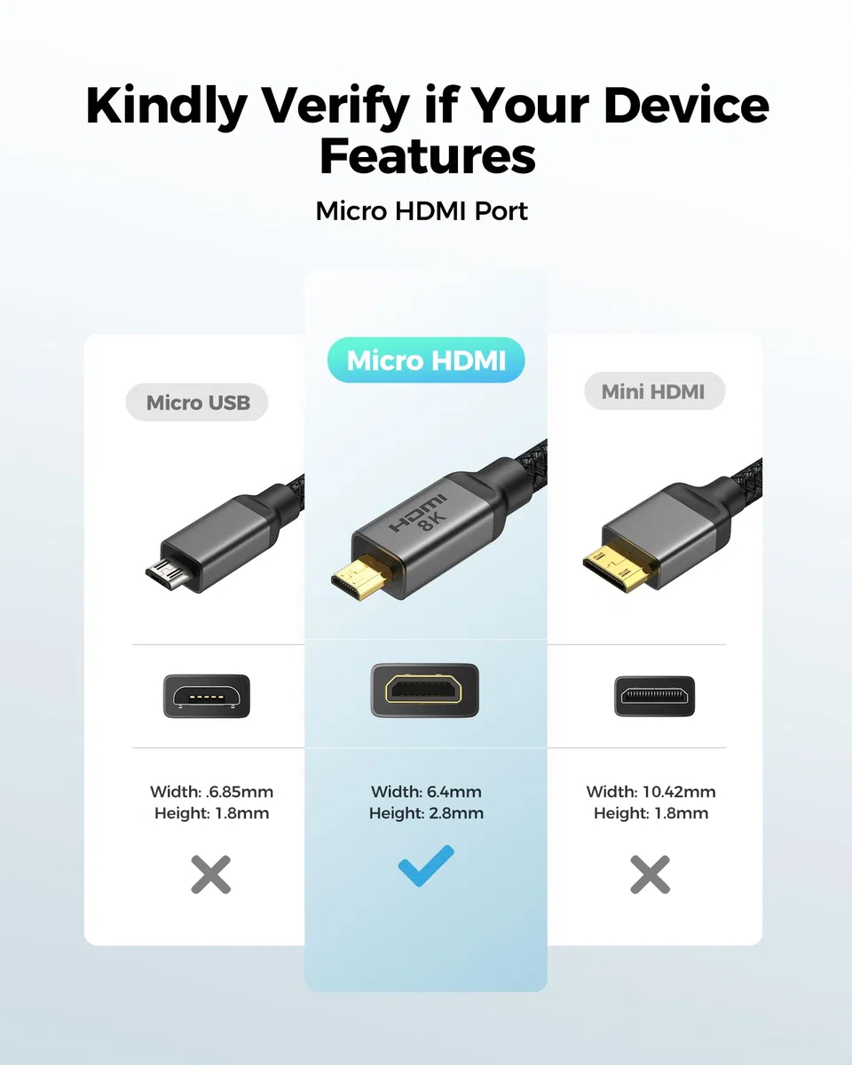 Silkland 10K 8K Kabel Micro HDMI to HDMI 2.1 30CM, 8K@60Hz, 4K@120Hz, 48Gbps, HDR, eARC, Kabel Micro HDMI kompatybilny z GoPro Hero, Raspberry Pi 5/4, Camera, Monitor, Cam Link, Samsung G8 G9, TV