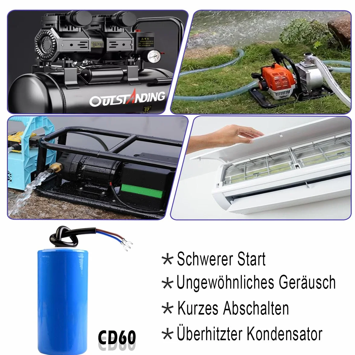 Kondensator CD60 AC 450V 200uF 50/60Hz rozruchowy silnika z przewodem