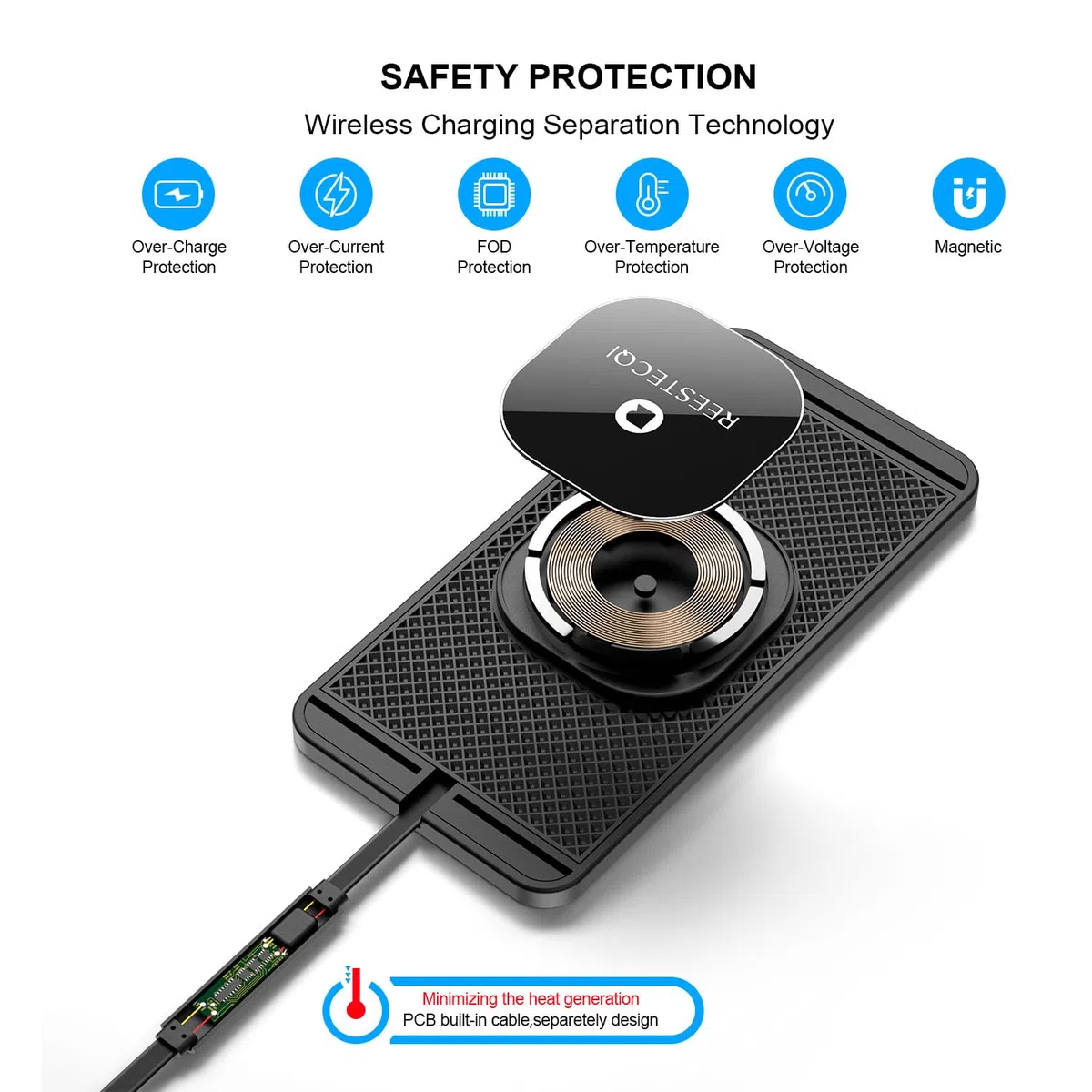 Magnetyczna bezprzewodowa ładowarka samochodowa, REESTECQI bezprzewodowa podkładka ładująca 15 W do ładowarki Magsafe, bezprzewodowa ładowarka do samochodu, antypoślizgowa, typ C, z ładowarką