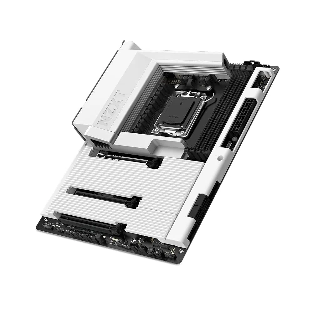 NZXT N7 B850 - Płyta Główna ATX AMD B850 AM5 - Biały | Płyta główna AMD B850 ATX pod Ryzen 9000/8000/7000. Wi-Fi, PCIe 5.0, DDR5 i pełna osłona RGB. Klasa średnia, czysty wygląd.