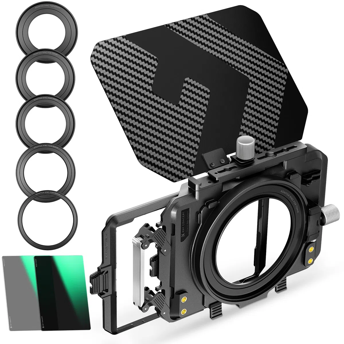 K&F Concept Zestaw Matte Box z filtrem ND4 ND32 4 x 5,65 do lustrzanek cyfrowych i aparatów bezlusterkowych, kompatybilne z obiektywami 67 mm/72 mm/77 mm/82 mm/95 mm