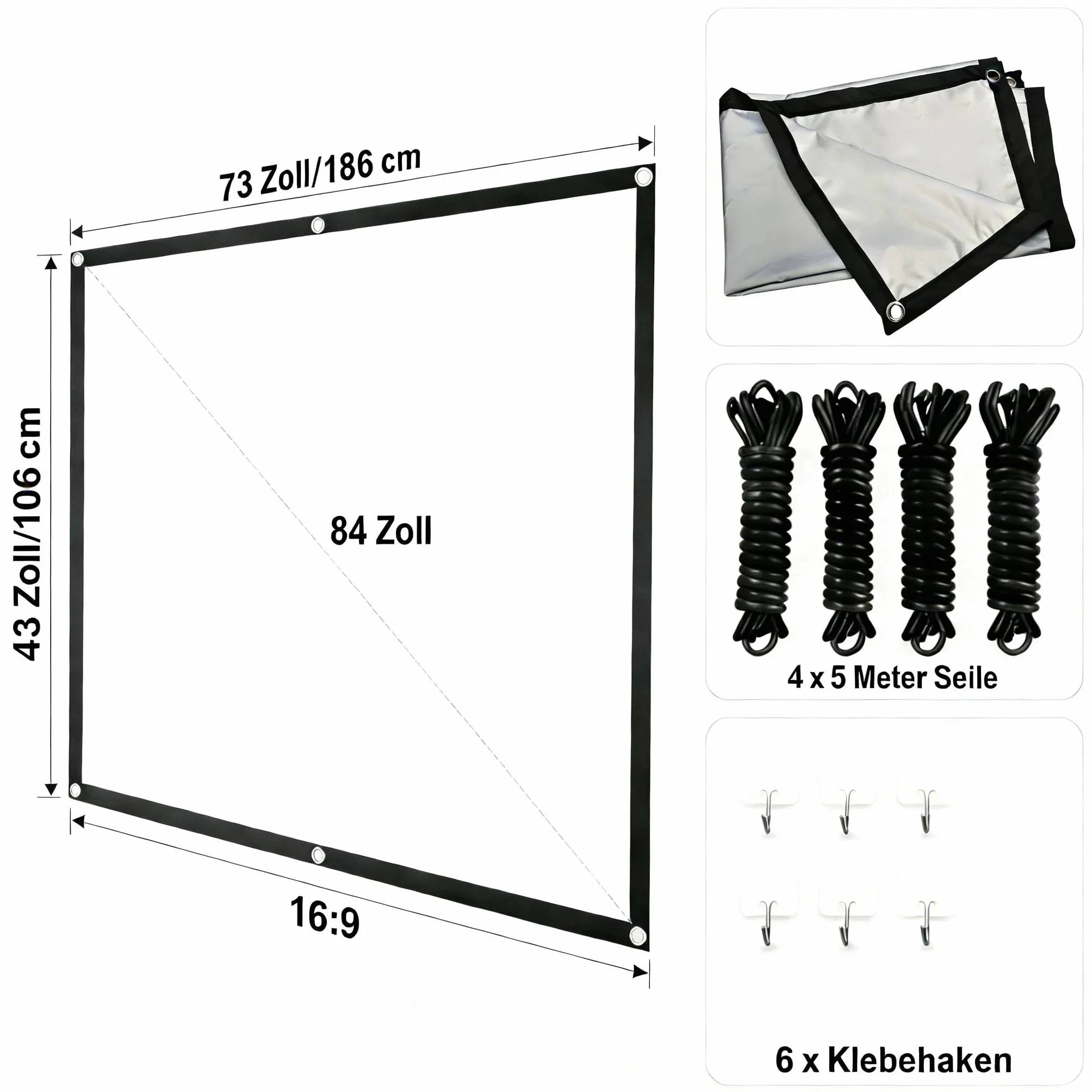 Ekran rzutnika 84 cali, projektor 4k ekran 16: 9 HD, przenośny, odporny na światło ekran projekcyjny, nadaje się do kina domowego i na kemping na świeżym powietrzu
