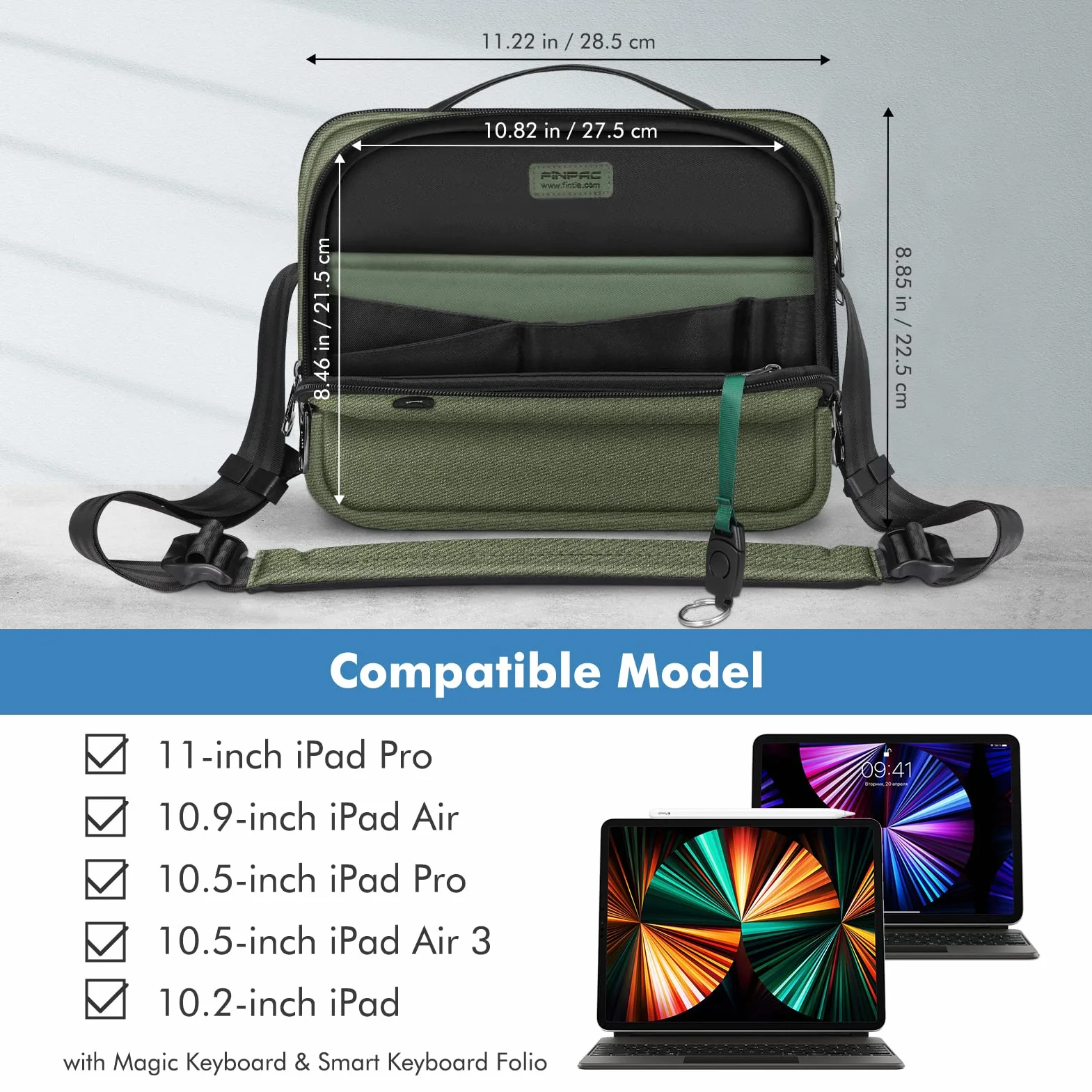 FINPAC Torba na ramię na tablet iPad Pro M4 11", iPad Air M2 2024, Samsung Tab A9+ 11", akcesoria