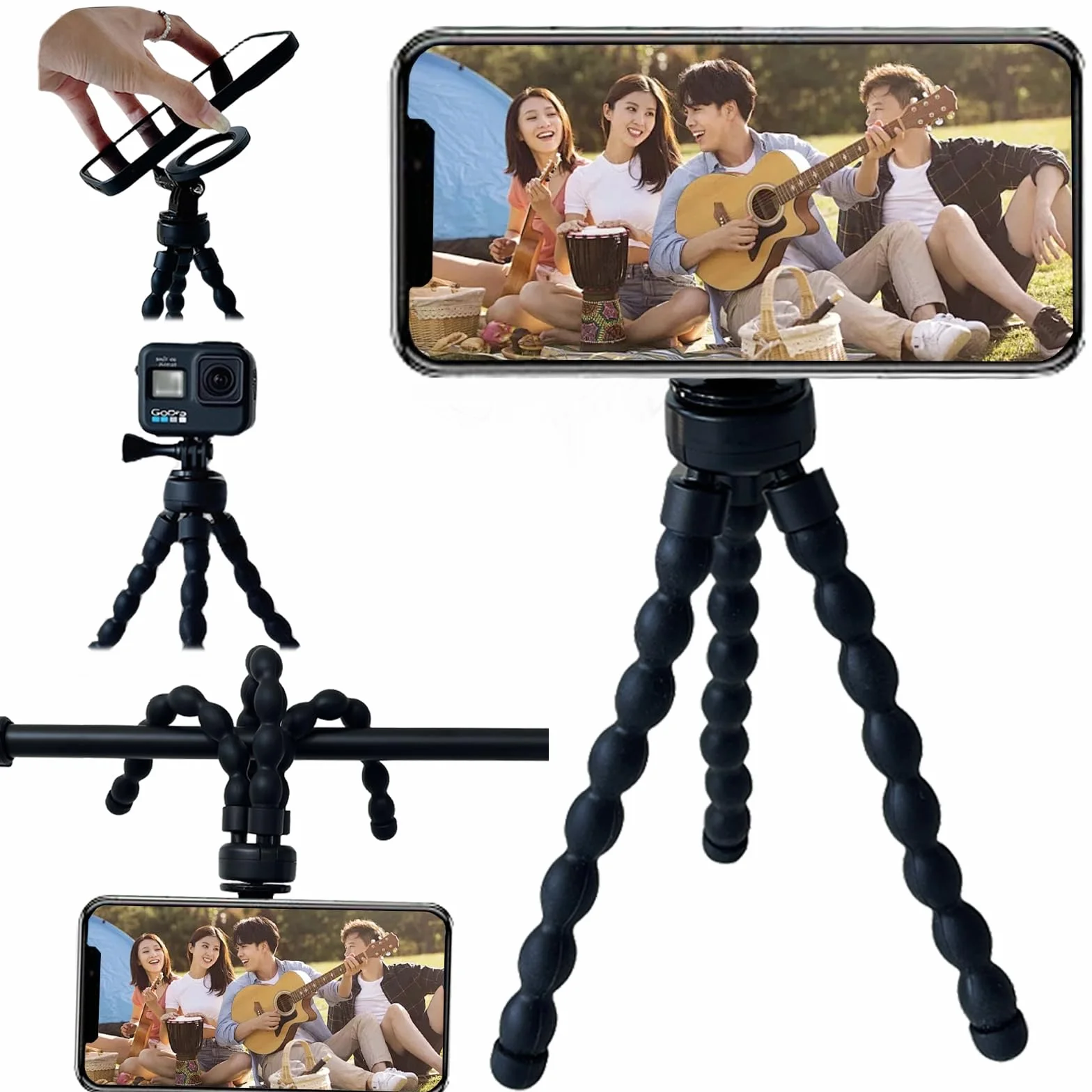 Ysnzaq Octopus statyw do telefonu komórkowego, magnetyczny, elastyczny uchwyt na telefon komórkowy Tripod do smartfona i aparatu, 360° mini uchwyt na statyw z adapterem Go Pro, do iPhone, Galaxy