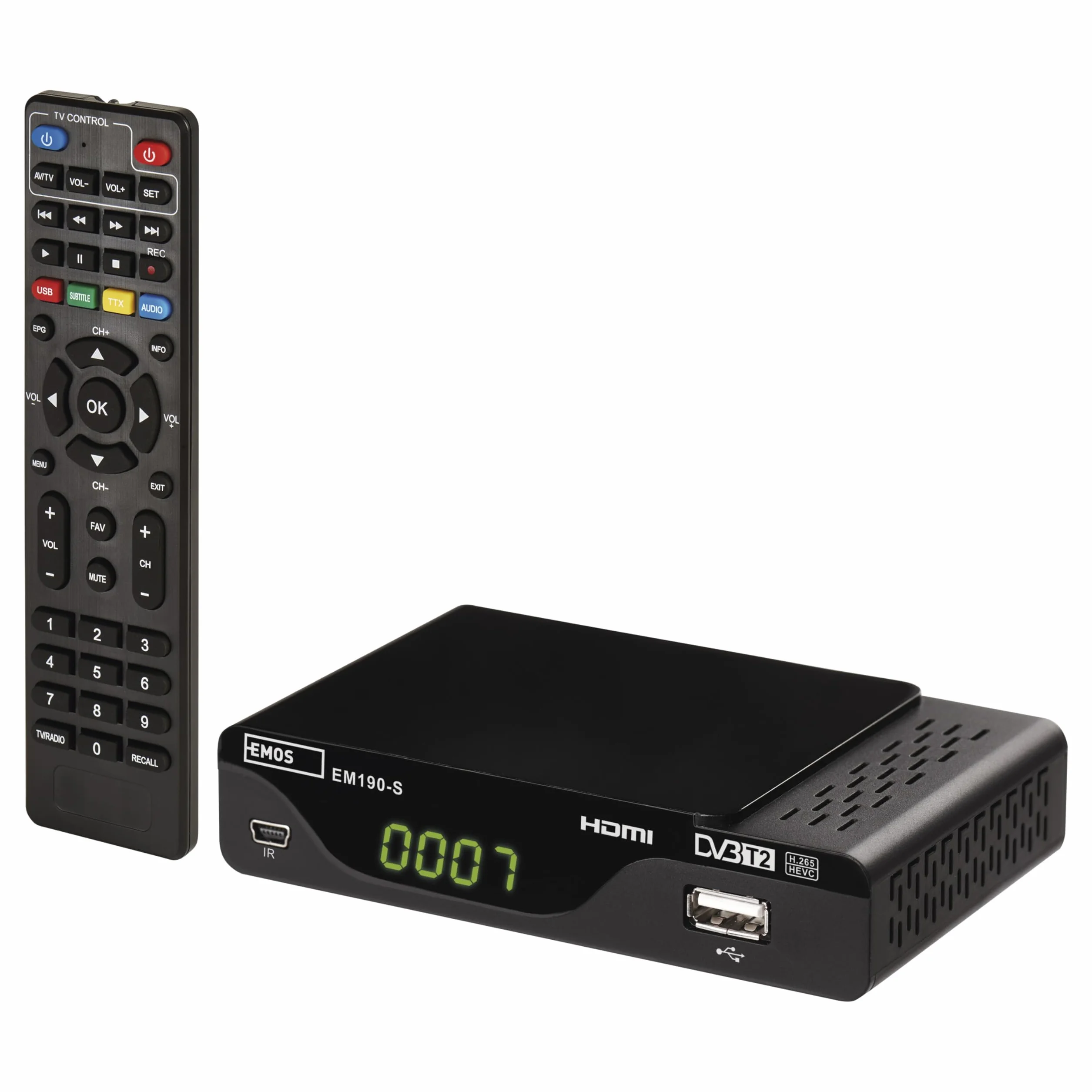 EMOS Dekoder DVB-T2 Tuner TV naziemnej HD H.265 HEVC USB HDMI SCART PVR