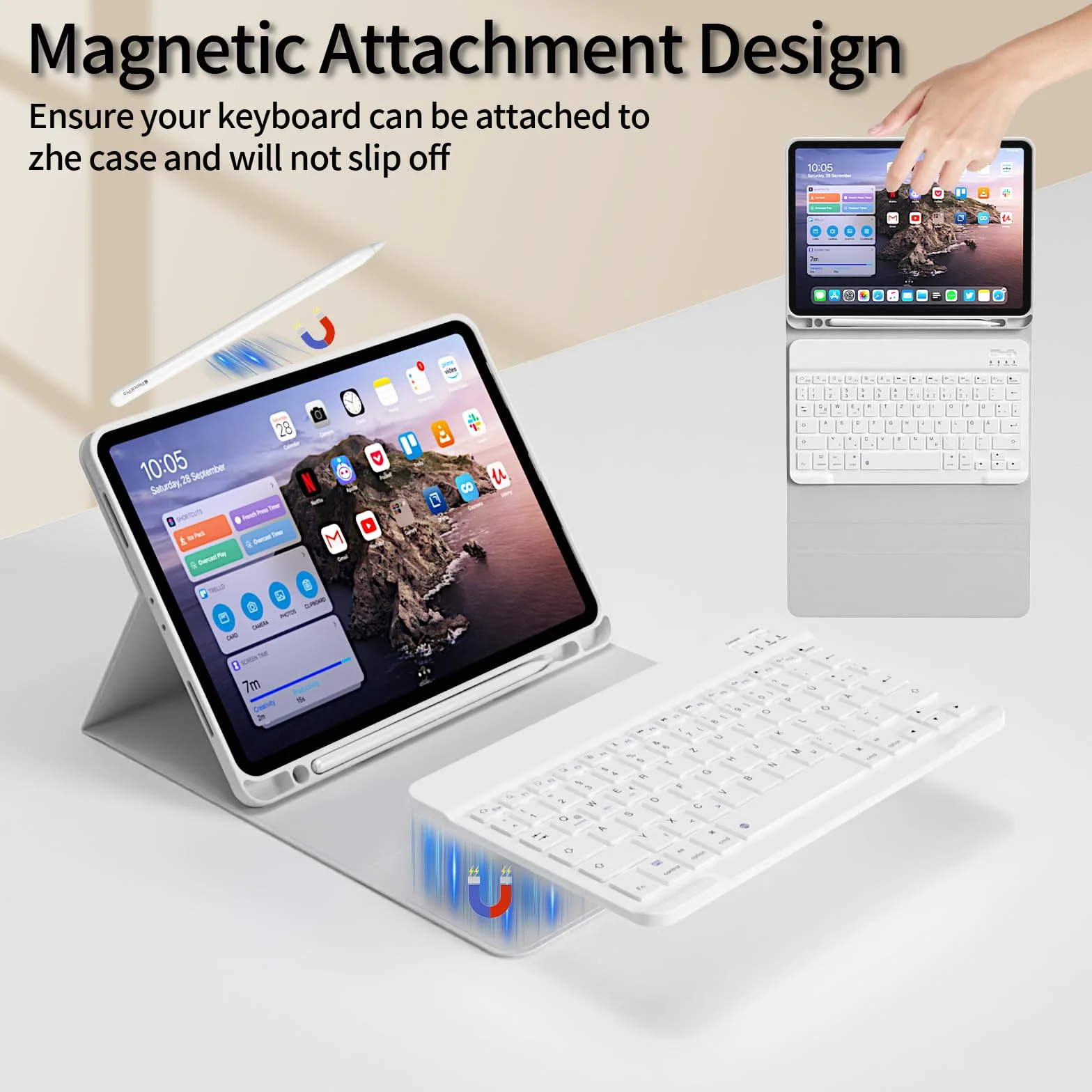 Etui z klawiaturą do iPad Pro 11 4./3./2. generacji 2022/2021/2020, Bluetooth, QWERTZ, szare