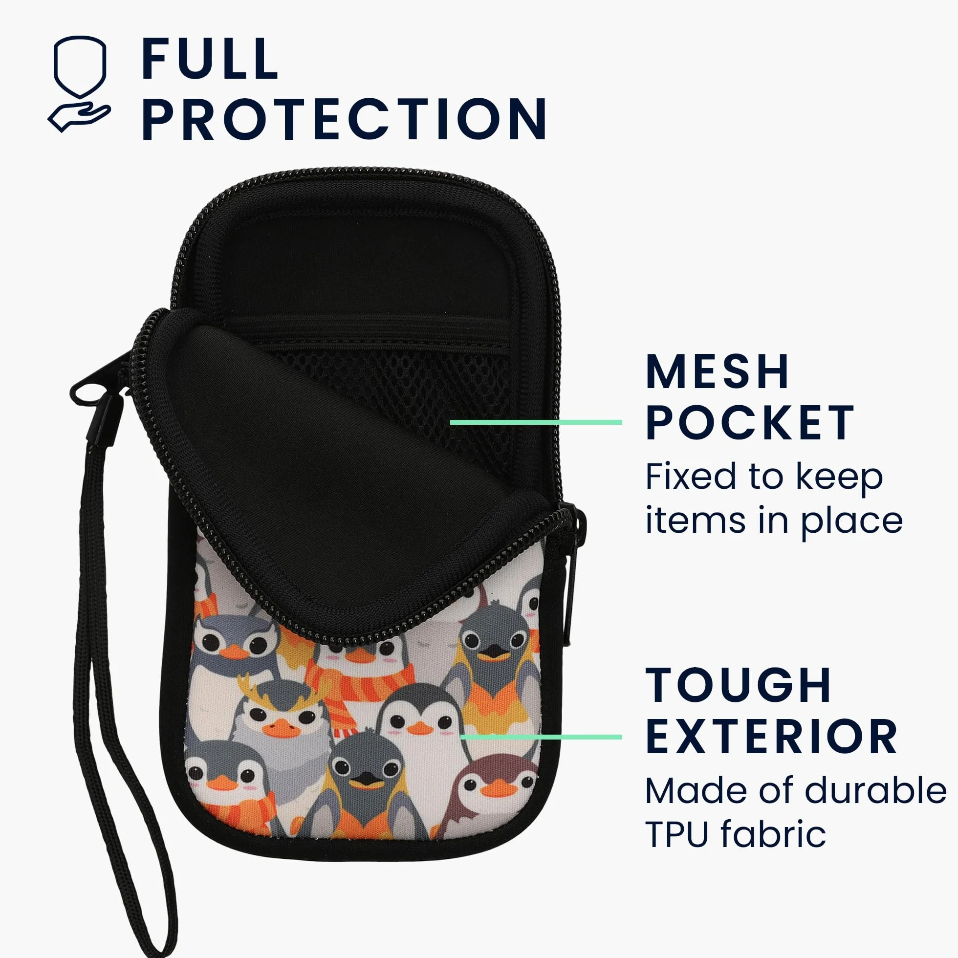 kwmobile Neoprenowy rękaw na smartfon rozmiar M - 14.0 cm - etui amortyzujące wstrząsy - ochronna torba na telefon - pingwiny szary/żółty/brązowy