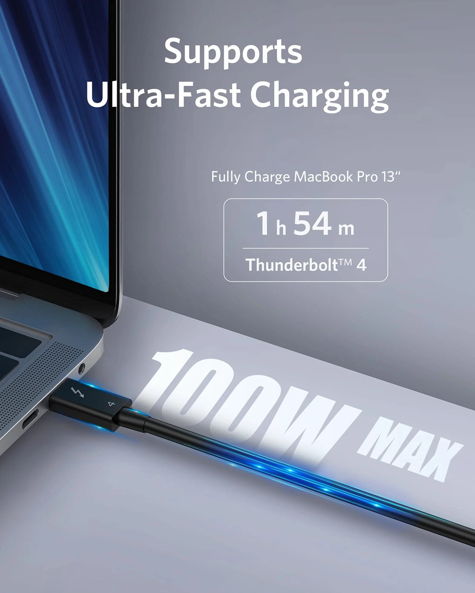 Kabel Anker Thunderbolt 4 o długości 70 cm, wyświetlacz 8K/transfer danych 40 Gb/s /kabel ładujący 100W USB-C, kompatybilny z iPhone 15, MacBookami USB-C, iPadem Pro, koncentratorami, dokami, certyfikowaniem Intel Thunderbolt