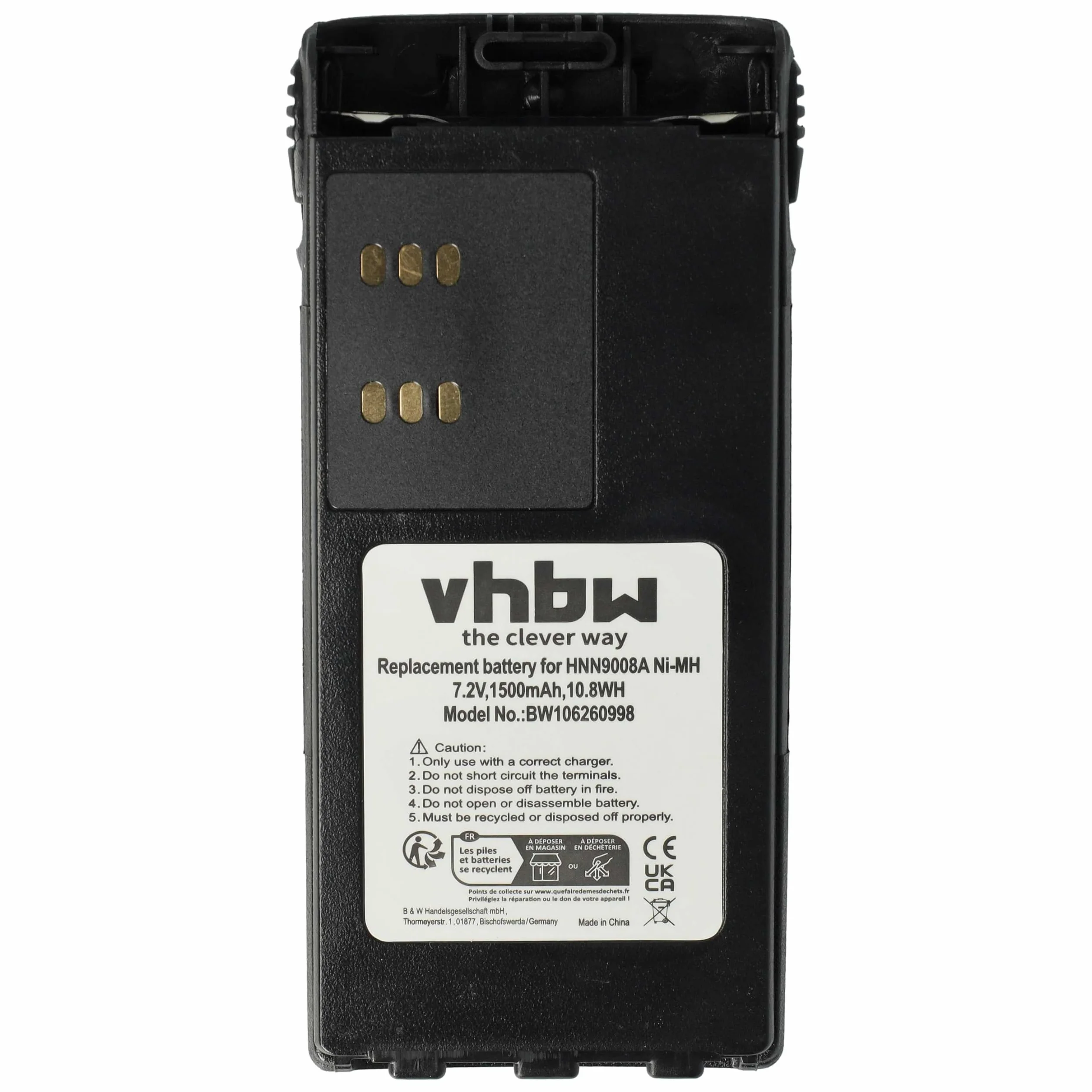 vhbw Bateria kompatybilna z Motorola GP338, GP340, GP360, GP380, GP540, GP580, krótkofalówka walkie (1500 mAh, 7,2 V, NiMH) + klips do paska