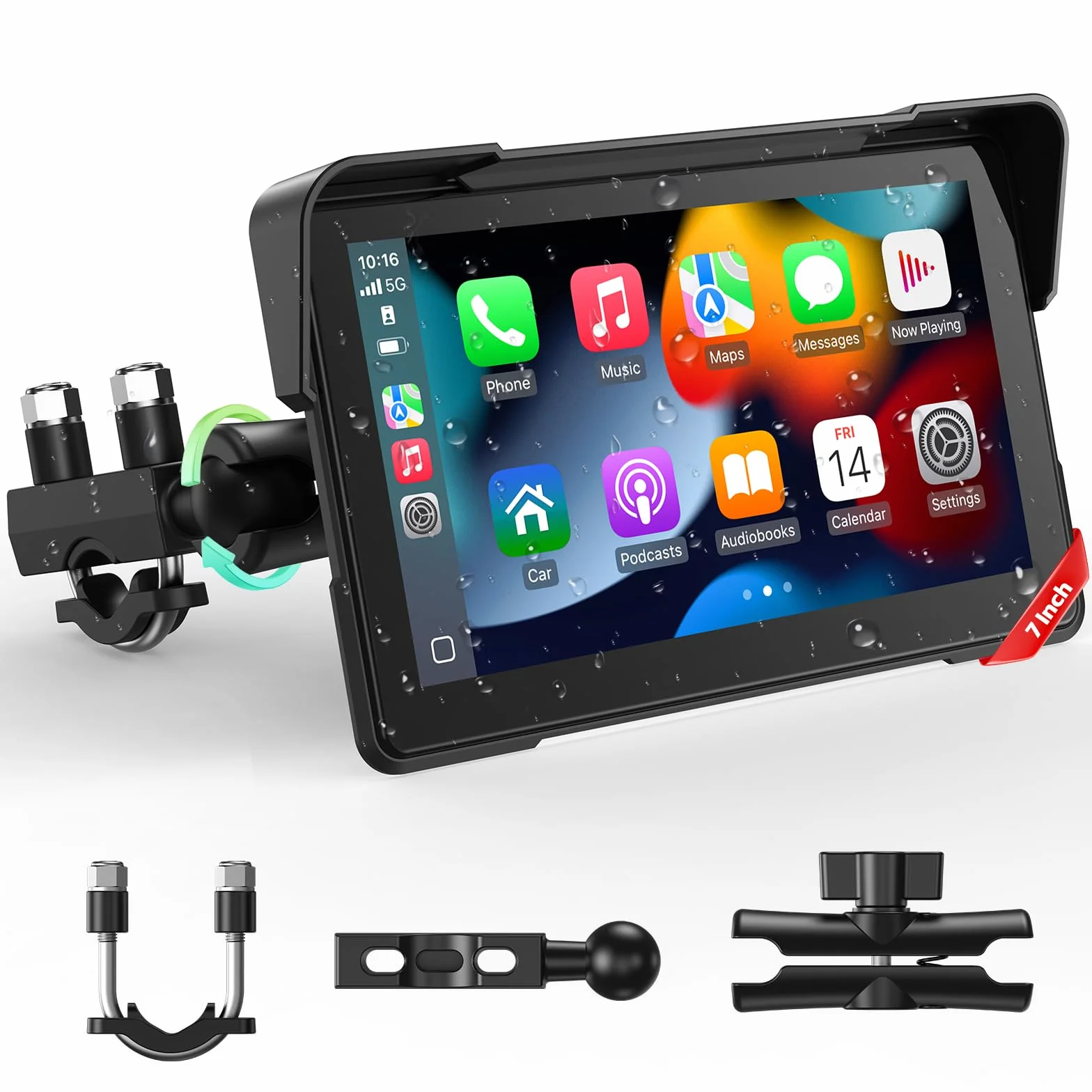 LAMTTO 7" Ekran motocyklowy CarPlay i Android Auto, IP67 całkowicie wodoszczelny, nawigacja GPS dla motocykla, Bluetooth Siri/G00gle Assistant