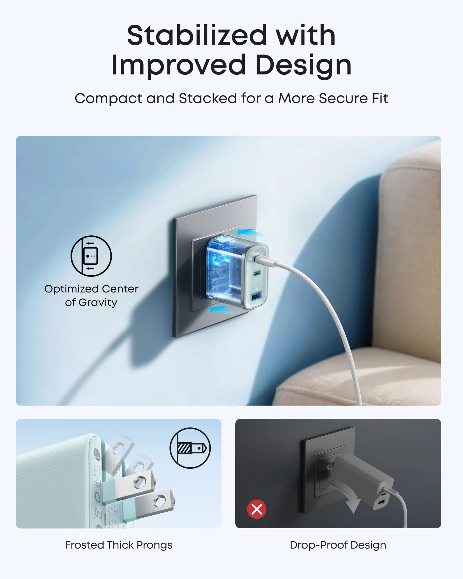 Ładowarka Anker Nano USB C, ultraszybka ładowarka 3-portowa typu C o mocy wyjściowej 70 W, szybkie ładowanie, kompaktowa i stylowa, do iPhone'a 17/16, MacBooka, iPada (niebieski)
