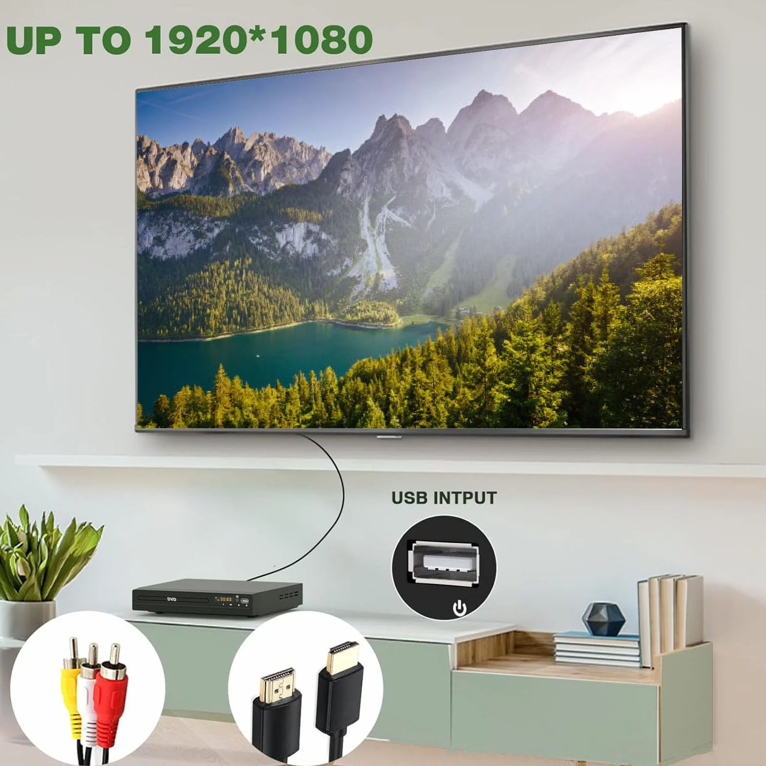 Asixxsix Odtwarzacz DVD dla Telewizorów Smart TV, Wieloregionowy Odtwarzacz CD HDMI z możliwością Skalowania do 1080p, z Portem USB, Odtwarzanie Wielu Formatów MP3 dla Kina Domowego (wtyczka UE)