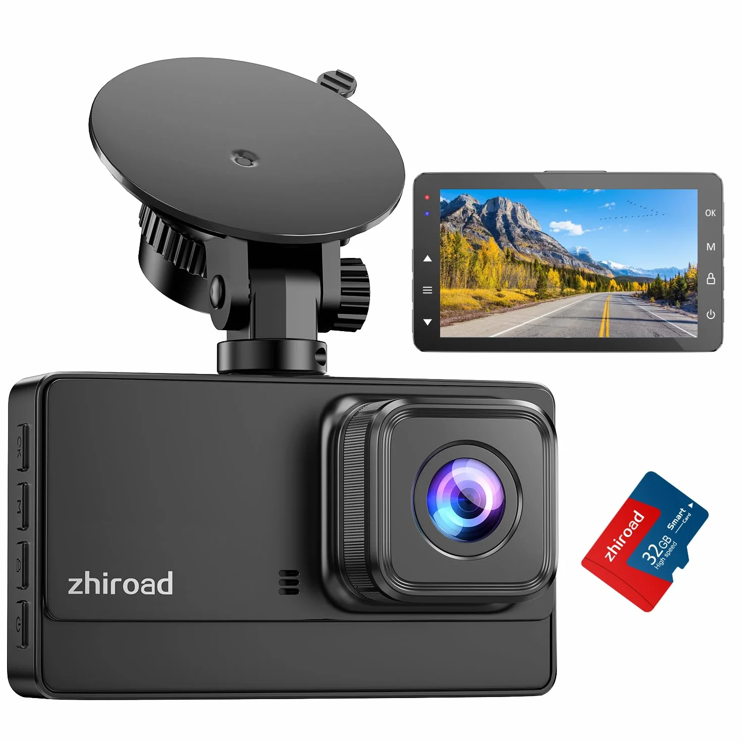 Rejestrator Jazdy Zhiroad Full HD 1080P, Dashcam z Karta SD 32 GB, Kamera Samochodowa z 3-cali Ekran IPS, Widok 176°, Wizja Nocna, Nagrywanie Pętli, Tryb Parkowania 24h, Czujnik Grawitacyjny, WDR