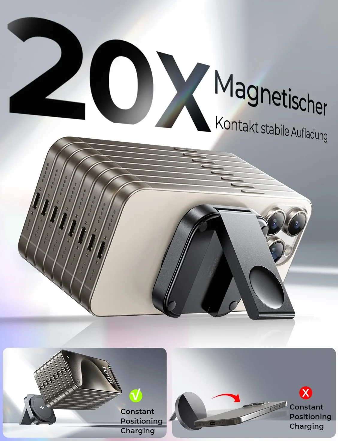 LISEN Stacja ładująca do Apple Watch i iPhone [Super Przenośna] MagSafe Stacja Ładowania, 2026 Podróżna Bezprzewodowa Ładowarka do iPhone 17 16 15 14 13 12 Pro Max
