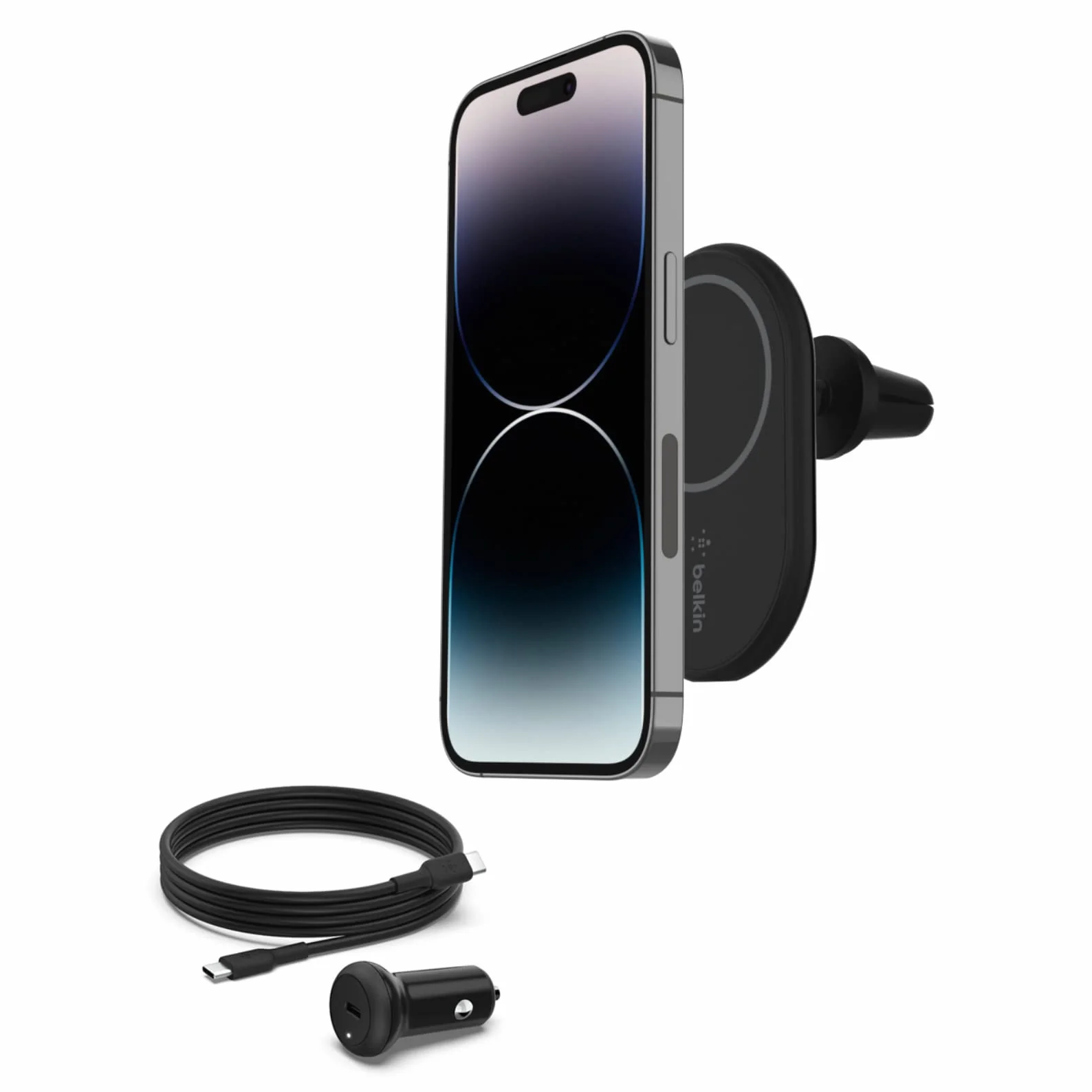 Belkin BoostCharge Magnetyczny uchwyt z ładowarką bezprzewodową zgodny z obsługującymi MagSafe telefonami
