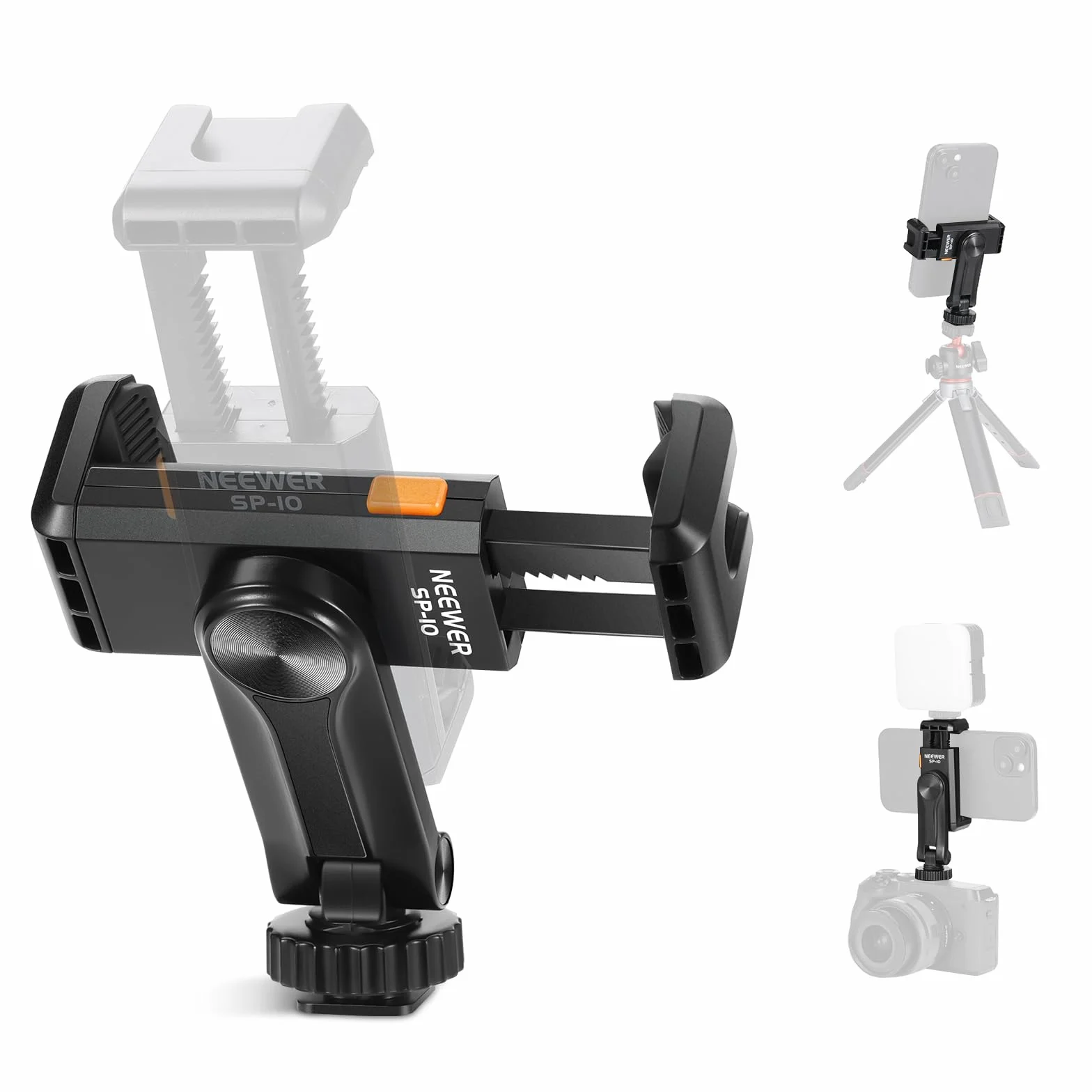 Neewer Podstawowy uchwyt na statyw do telefonu z gwintem 1/10.2 cm i zimną stopką, 6-9 cm, obracany o 360°, zacisk do telefonu komórkowego iPhone 16 15 14 13 12 11 Pro Max X XR Samsung S24 Ultra,
