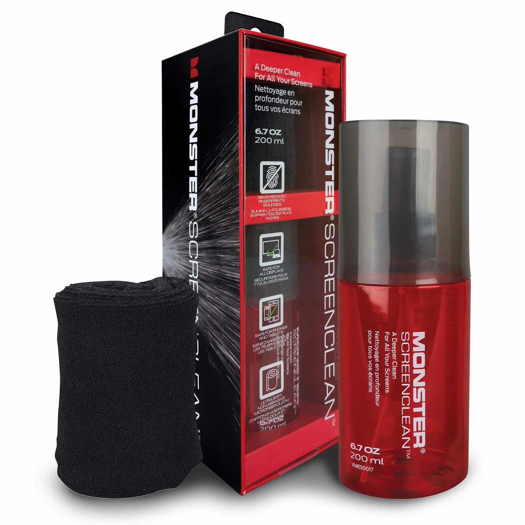 Monster Screen Clean Display Cleaner 200 ml + ściereczka z mikrofibry 30 x 30 cm - bez smug