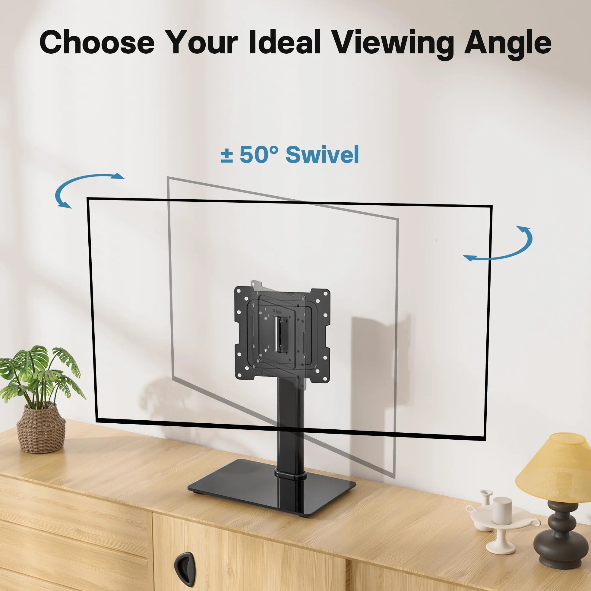 BONTEC Uniwersalny Obrotowy Stojak na Ttelewizor do Ekranów 17-43'', Regulowany Blat Stołu Stojak do Telewizora LCD/LED/OLED/Plazmowego/Zakrzywionych Telewizorów do 45 KG, 2 Opaski Kablowe w Zestawie