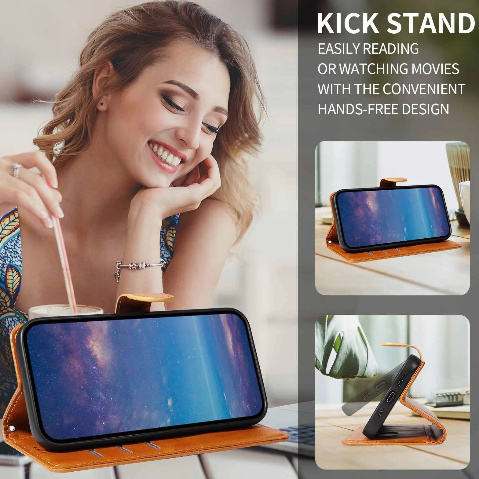Etui z klapką do Samsung Galaxy S25 Ultra/S25 Plus/S25, skórzane etui portfelowe na telefon z stojakiem na karty, etui foliowe, odporne na wstrząsy, z tworzywa TPU wewnątrz, żółte, S25