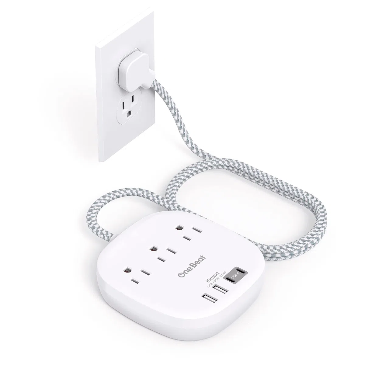 Płaska listwa zasilająca, ultra płaski przedłużacz 1,5 m, 3 gniazda, 4 porty USB (2 USB C), stacja ładująca, listwa zasilająca bez ochrony przed przepięciem, do statku wycieczkowego, podróży