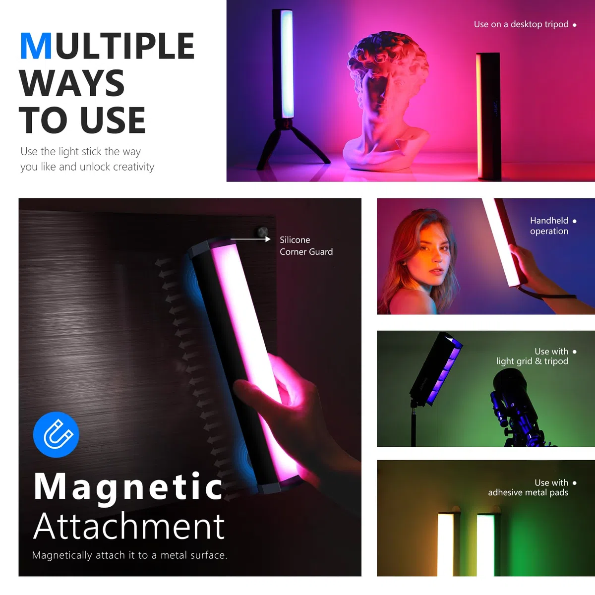 NEEWER RGB LED Video Light Stick Bar Touch Bar i sterowanie aplikacją, magnetyczna różdżka do oświetlenia, możliwość ściemniania 3200K ~ 5600K CRI98+ kolorowe światło LED z baterią 6400mAh, 17 scen