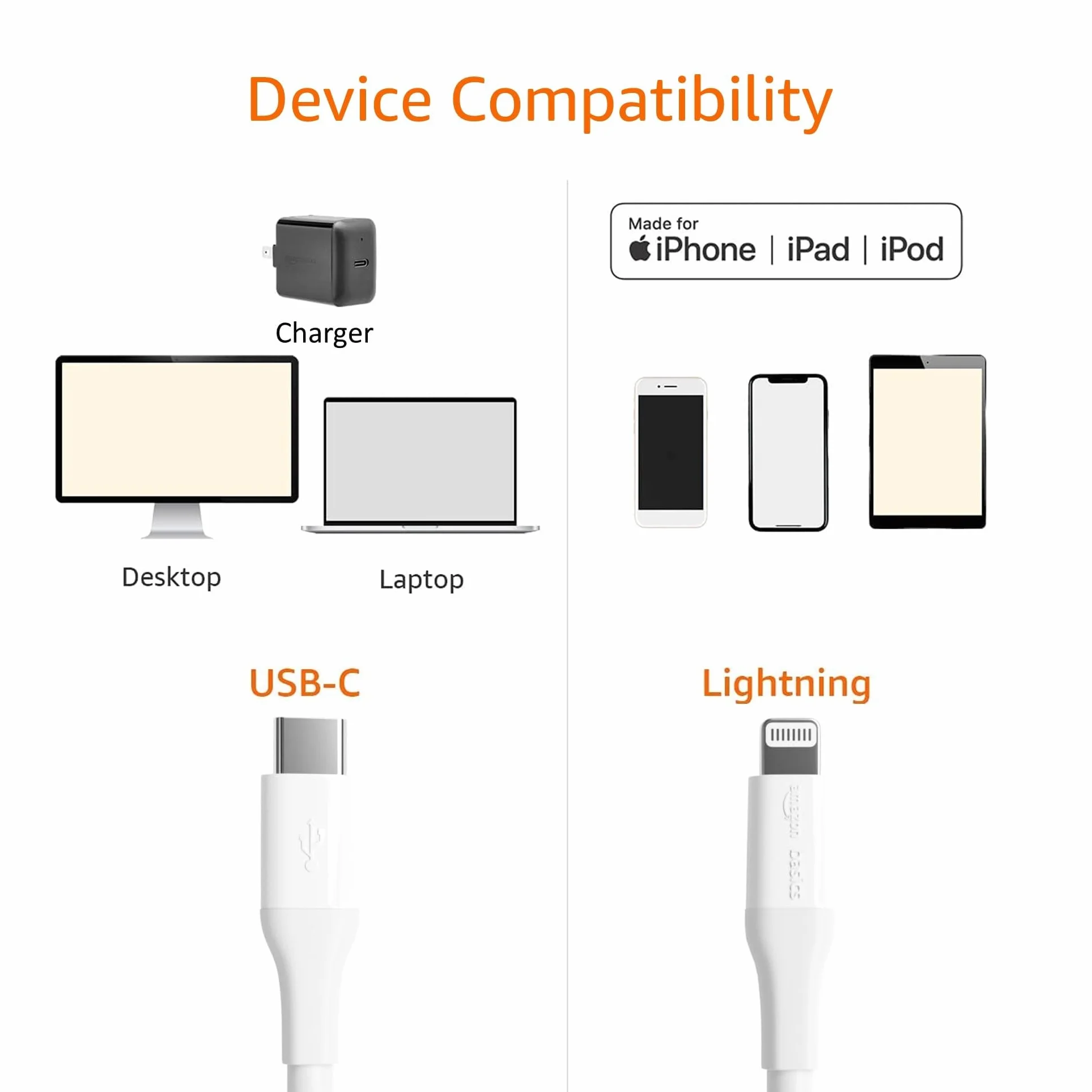 Amazon Basics Kabel USB-2.0 typu C na Lightning (certyfikat MFi), 3 m, biały