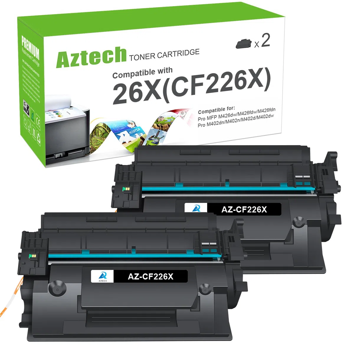 Aztech 26X CF226X kaseta z tonerem 2 szt. wysokiej wydajności kompatybilny zamiennik do HP 26X CF226X 26A CF226A Pro M402dn M402n M402dw Pro MFP M426fdw M426fdn M426dw CF226XC tusz do drukarki (czarny