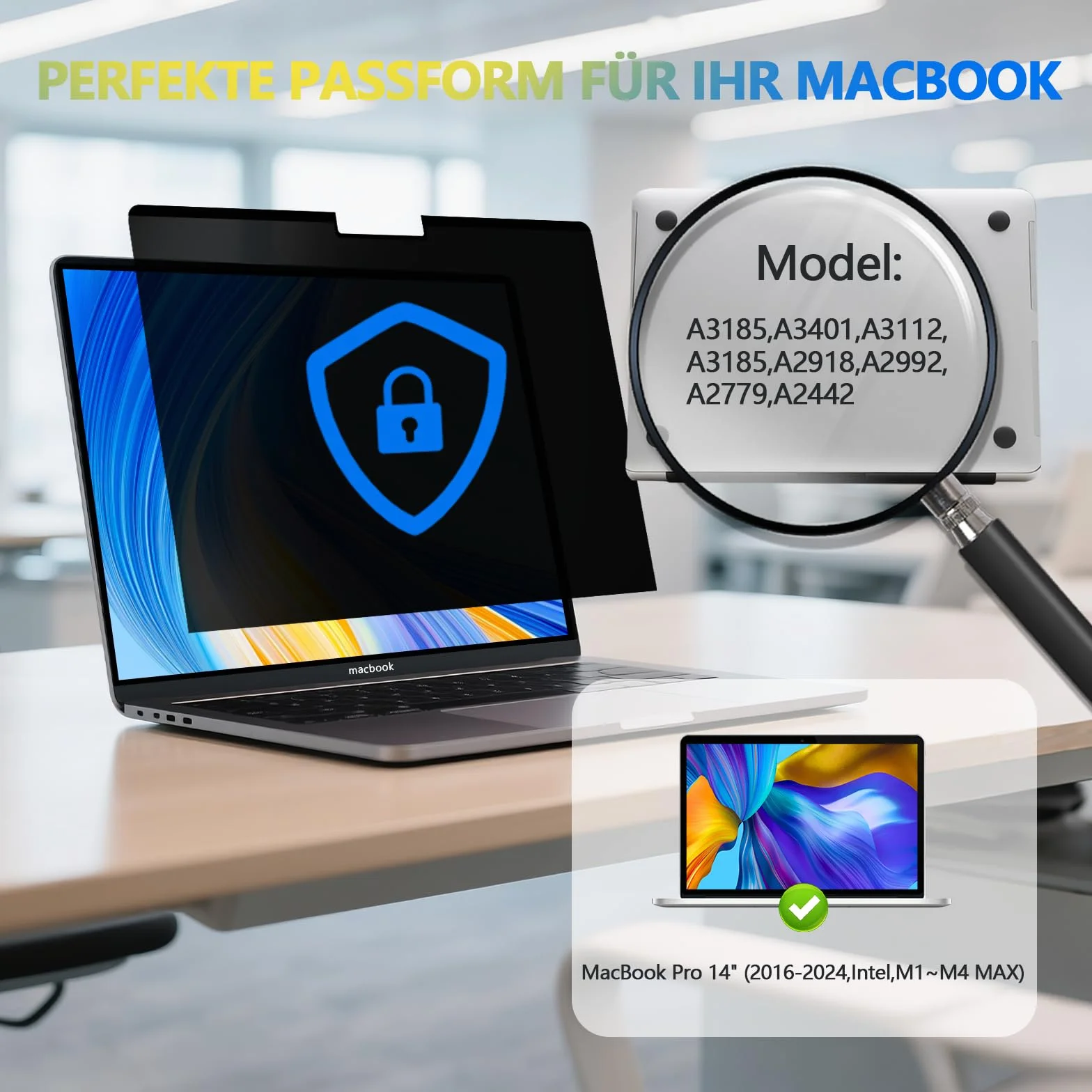 Filtr prywatyzujący do MacBook Pro 14 cali, łatwy montaż i demontaż, ochrona przed niebieskim światłem folia maskująca na laptopa MacBook Pro 14 cali