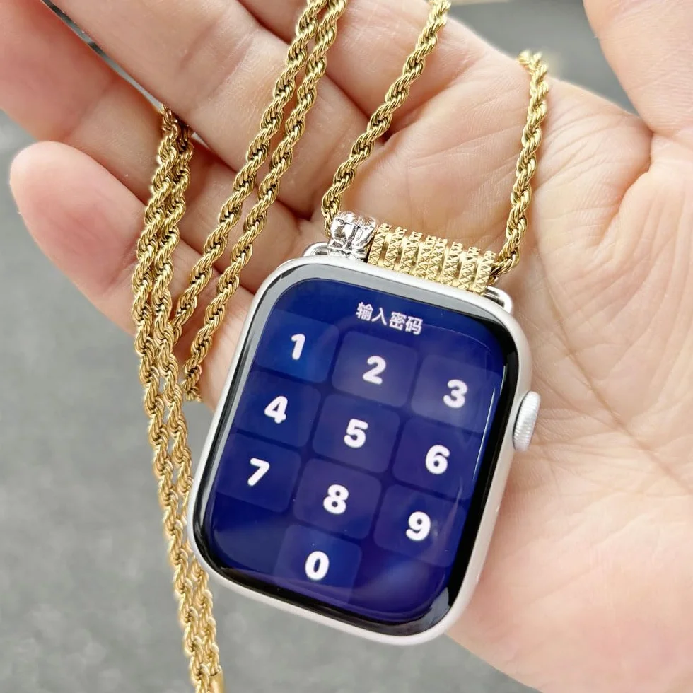 Adapter naszyjnika wisiorek kompatybilny z Apple Watch, złącze nieskończoności z podwójną pętlą jest dostarczane z podwójnie nawiniętymi opaskami na rękę, naszyjniki dla mężczyzn i kobiet do