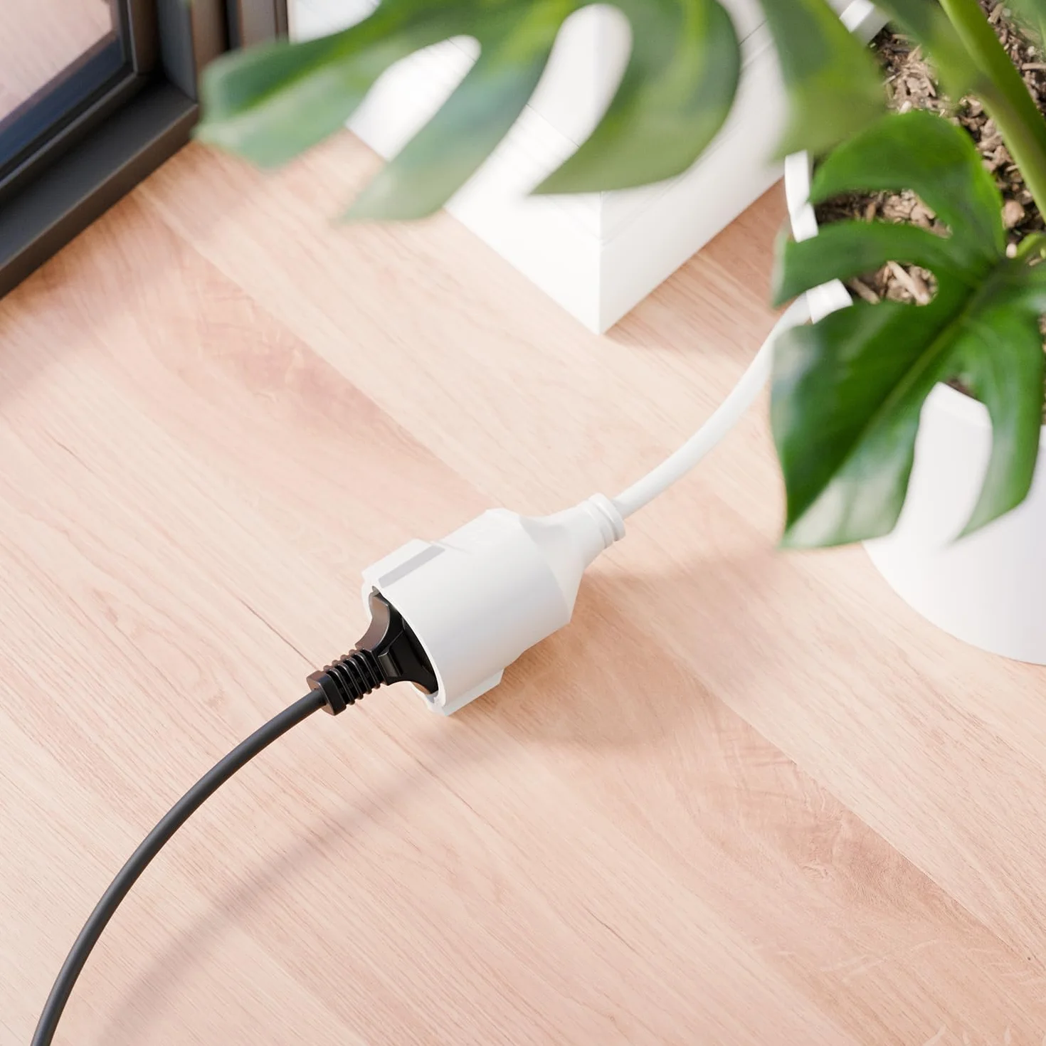 deleyCON 3,0m Kabel Zasilający Przedłużacz z Płaskim Wtykiem Ochronnym Przewód Prądu Przedłużenie 3680W Gospodarstwo Domowe Biuro Multimedia Biały