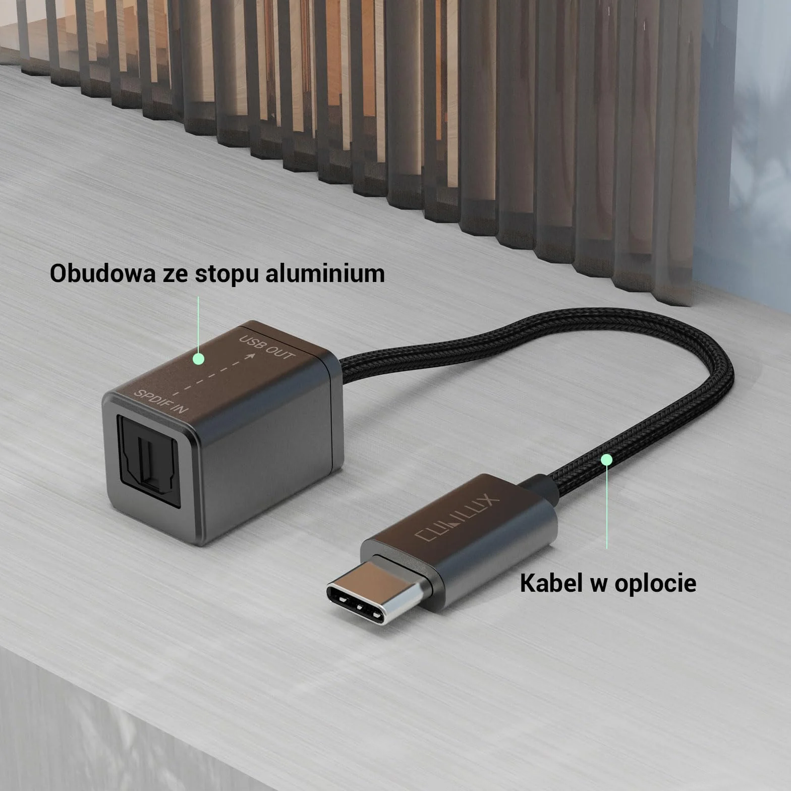 Cubilux Odbiornik USB C SPDIF do nagrywania [TYLKO do sygnału stereo] Optyczny adapter wejścia/wejście typu C, odbiornik TOSLINK do Android,iPhone 15,iPad,MacBook,Samsung,Google Pixel