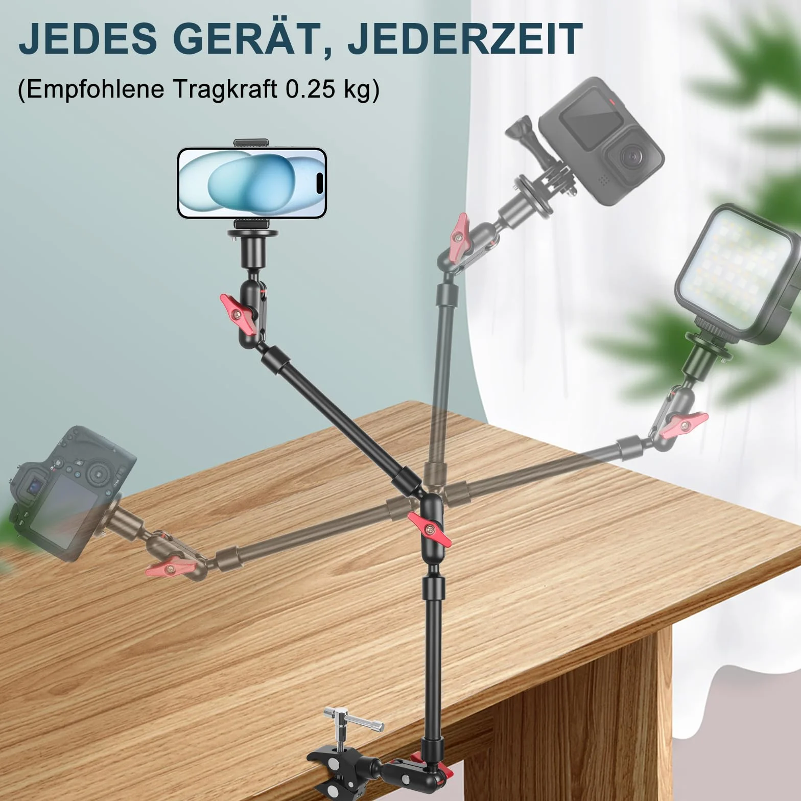 Magic Arm mit Super Clamp 23''/59 cm, ZAKVOP Webcam uchwyt z zaciskiem, elastyczny 360° Magic Arm Clamp z elastycznym ramieniem 1/4" 3/8", głowica kulowa, ramię kamery internetowej do aparatu, kamery