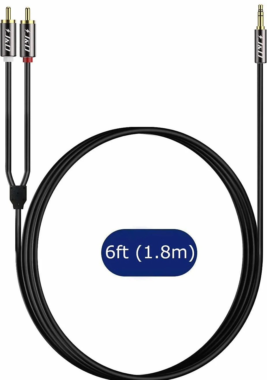 Kabel J&D 3,5 mm do RCA, Pozłacany [Miedziana Powłoka] [Heavy Duty] 3,5 mm Męski na 2 RCA Męski Adapter Stereo Audio - 1,8 Metra