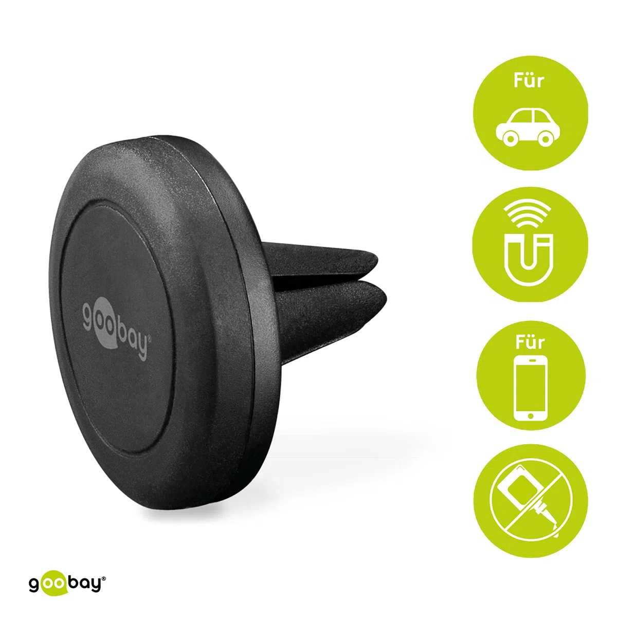 Goobay 47145 zestaw uchwytów magnetycznych/uchwyt na telefon komórkowy do wentylacji samochodowej/uniwersalny/Slim Design do uchwytu samochodowego smartfona, czarny