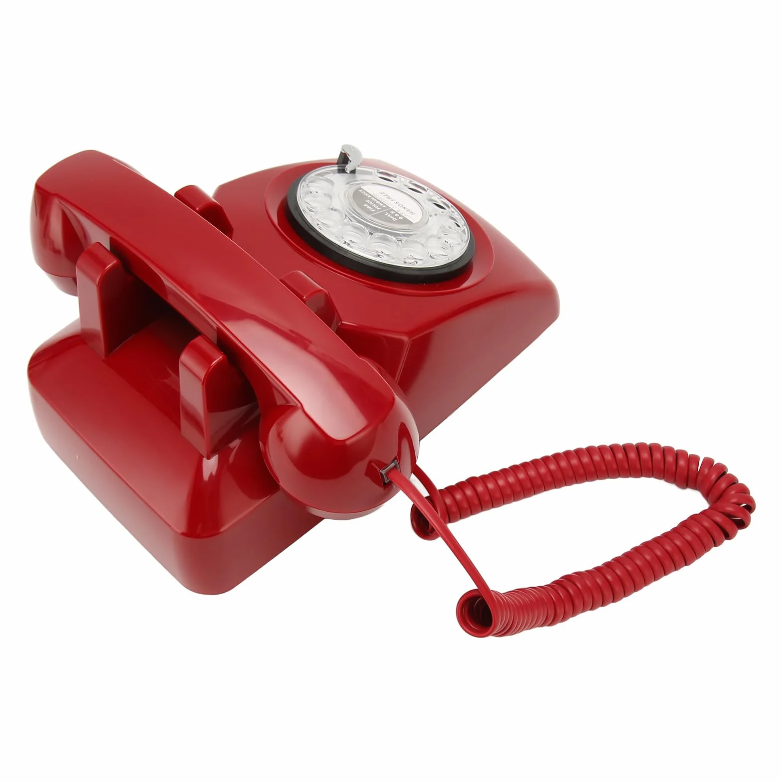 Generic Obrotowy Telefon w Stylu Vintage Elegancki Telefon Biurkowy w Stylu Retro z Mechanicznym Dzwonkiem do Domowego Hotelu Biurowego (czerwony)