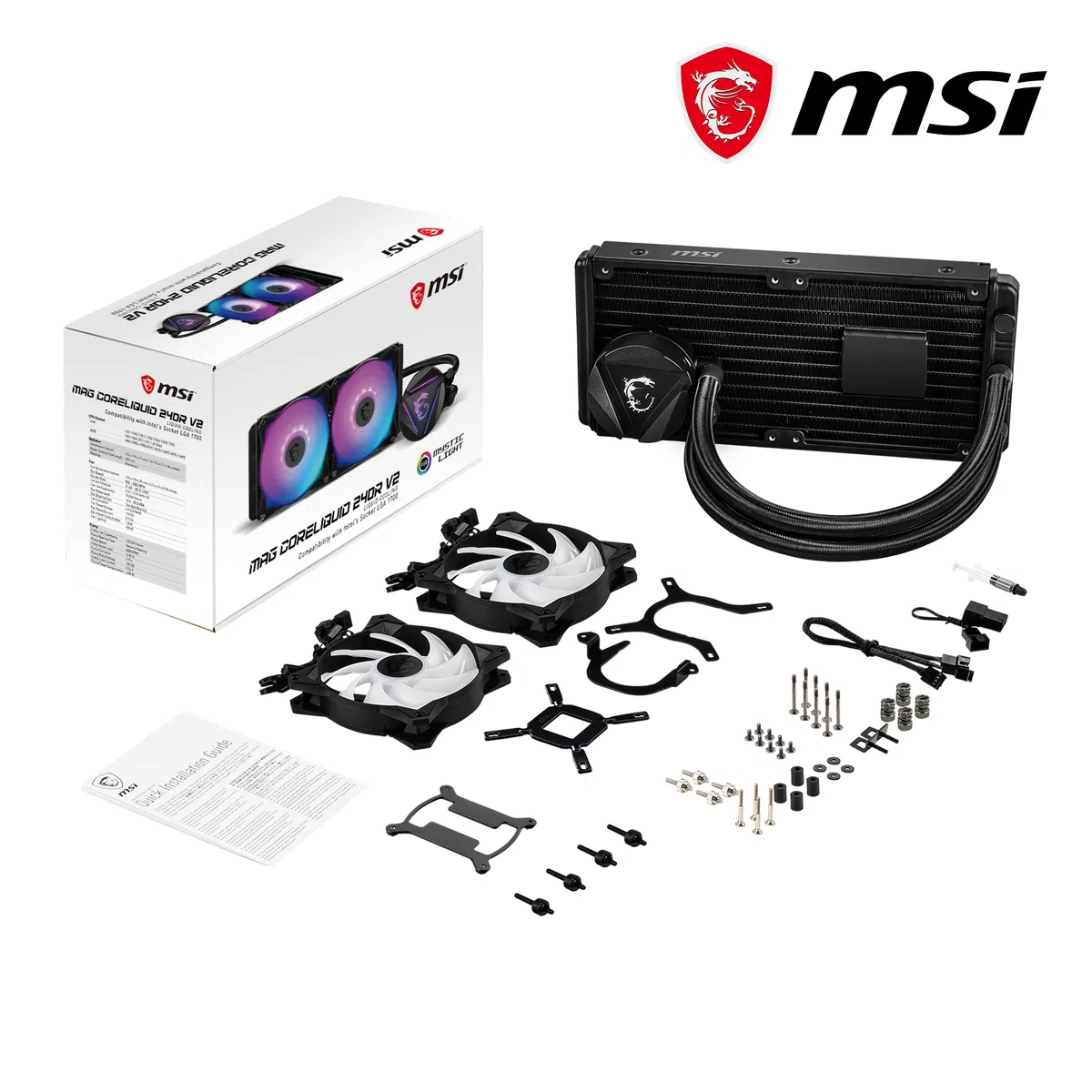 MSI MAG CORELIQUID 240R V2 AIO – obrotowa głowica blokująca ARGB, zintegrowana pompa chłodnicy, chłodzenie wodą dzieloną, przewody, odporne na parowanie, łatwa instalacja – kompatybilna z AMD i Intel