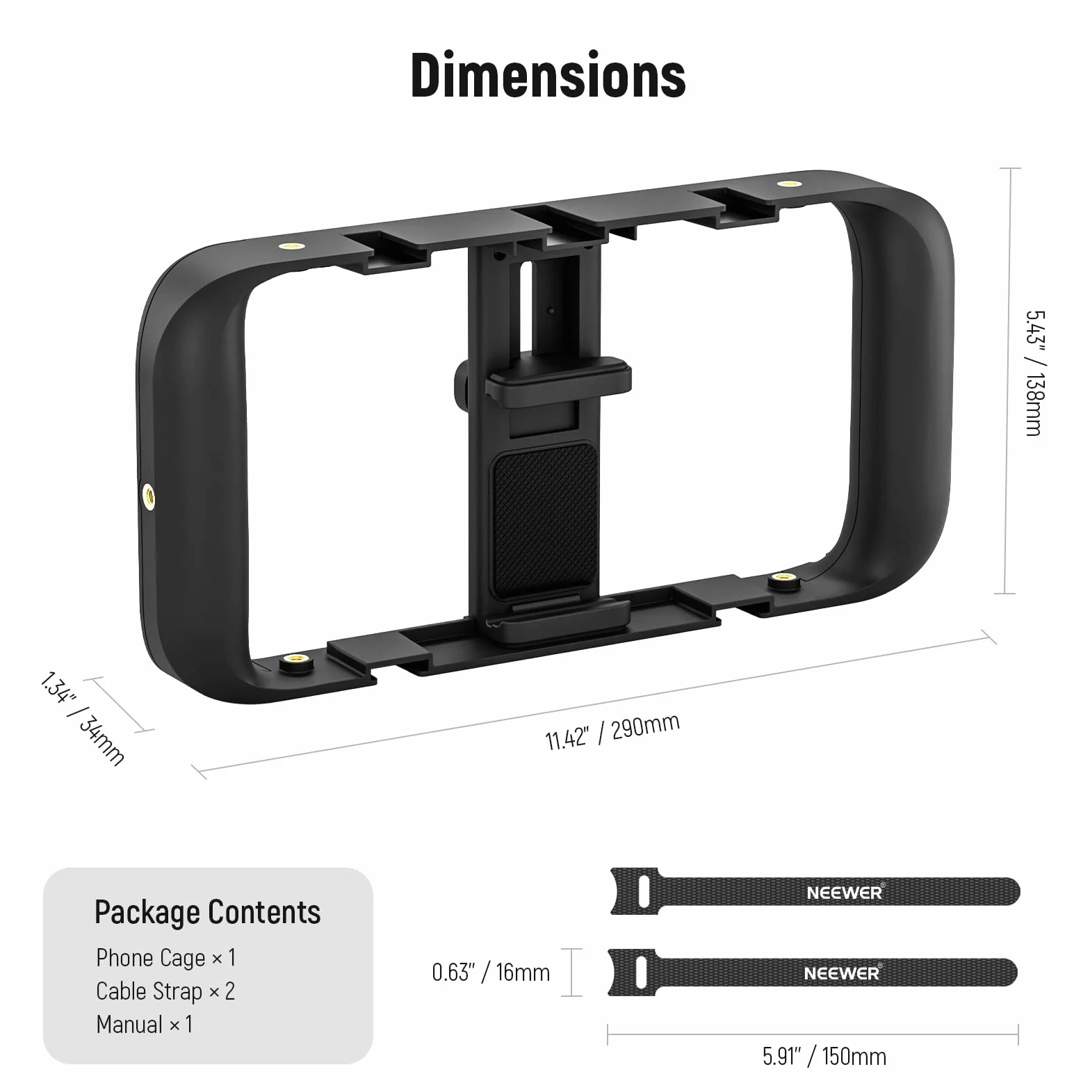 NEEWER Uchwyt na telefon komórkowy, klatka stabilizatora z akcesoriami i gwintem 1/4", kompatybilna z iPhone 14 Plus/Pro Max 13 Mini/Pro Max X XS Max XR Android