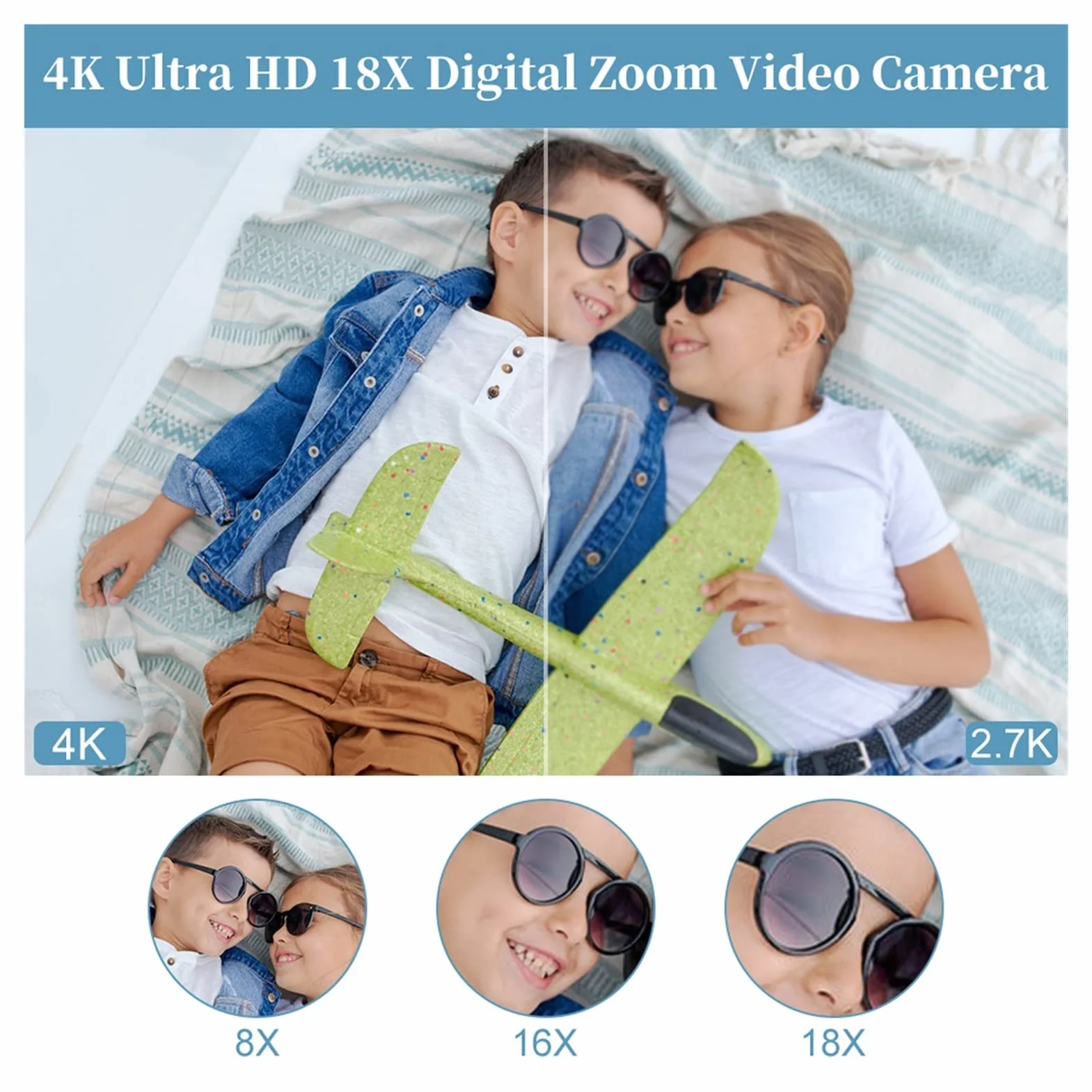 Kamera Wideo, Kamera kamery wideo 4K WiFi 4 8mp. Rejestrator do przesyłania strumieniowego Vlogging Night Vision szerokokątny Cyfrowa kamera z mikrofonem(Standard)