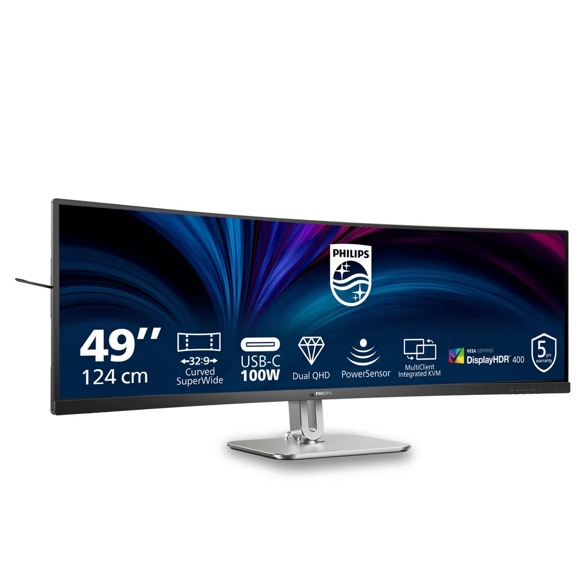 Philips 49B2U5900C Monitor 124.0 cm DQHD zakrzywiony, 75 Hz, RJ45, VA Panel, 4ms GtG, Adaptive Sync, HDR400, regulacja wysokości, głośniki (5120 x 1440 HDMI 2 x 2.0 DP USB Hub) ciemnoszary