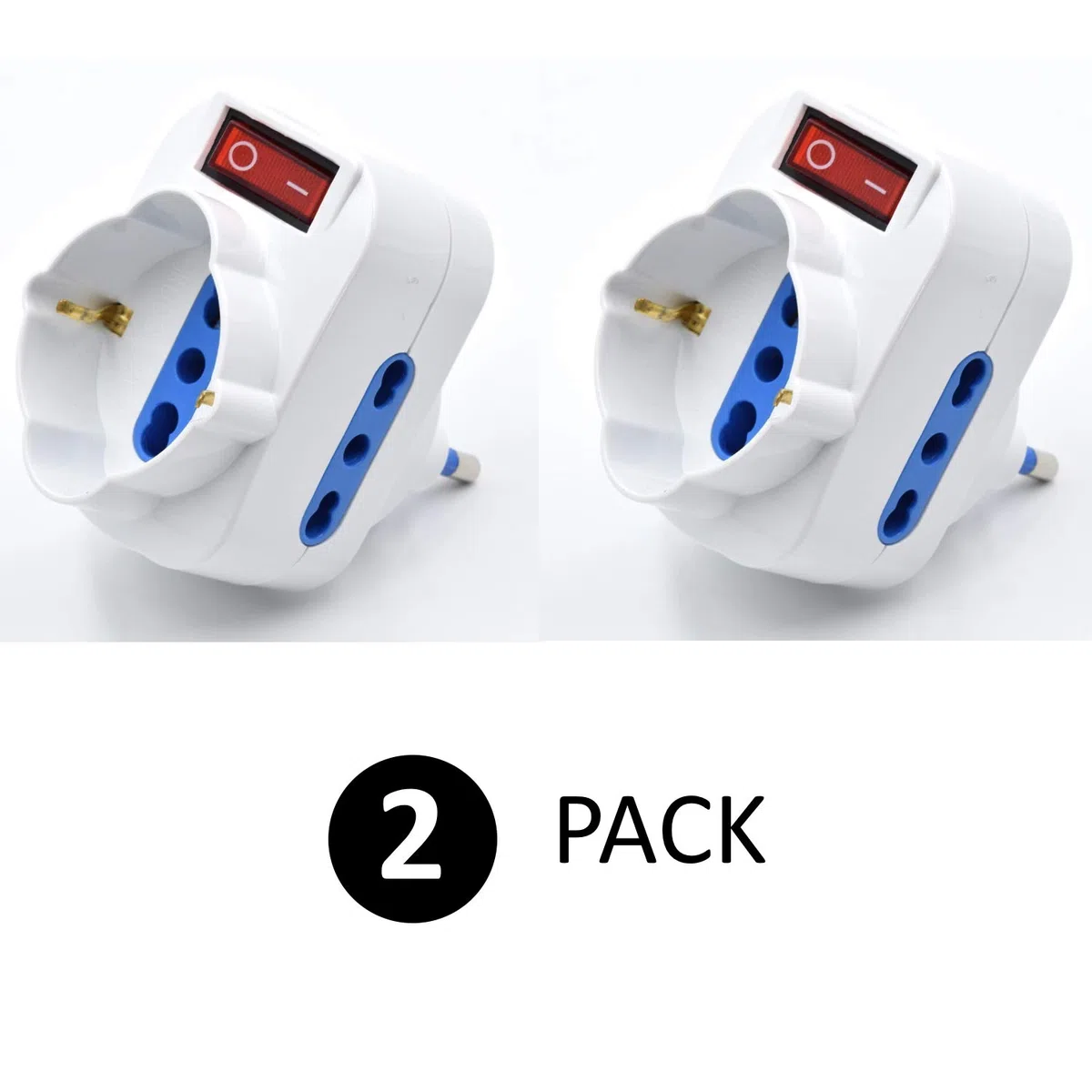 Zestaw 2 Potrójny adapter do wielu gniazd,z zabezpieczeniem przed przeciążeniem i wyłącznikiem ON/OFF,Adaptery Schuko do wtyczki 16A,Wtyczka obrotowa,Biały,2 Pakiet