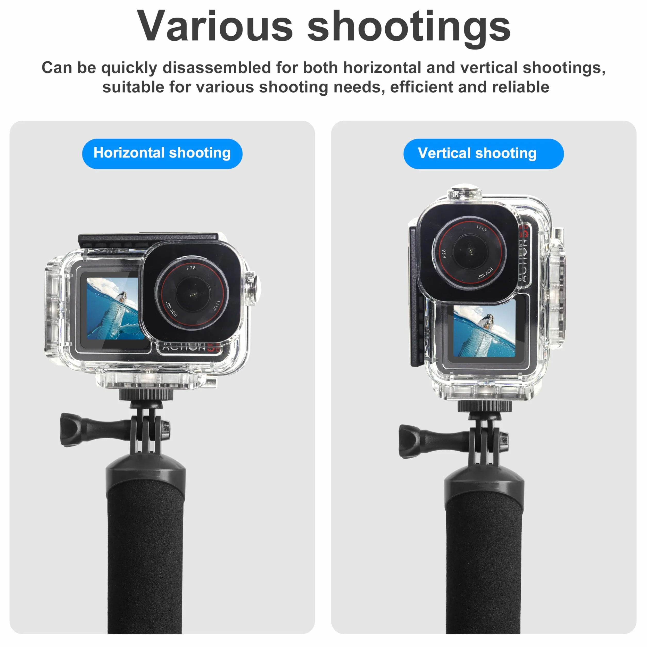 FitStill Podwodna wodoodporna obudowa 60 m z magnetycznym interfejsem szybkiego zwalniania kompatybilna z DJI Osmo Action 5 Pro Action 4 Action 3, monopod pływający uchwyt ręczny zestaw akcesoriów do
