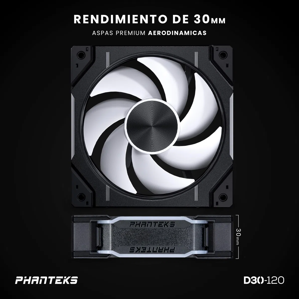 Phanteks D30 PWM 3 żarówki D-RGB ze standardowym przepływem powietrza, czarne, 120 mm