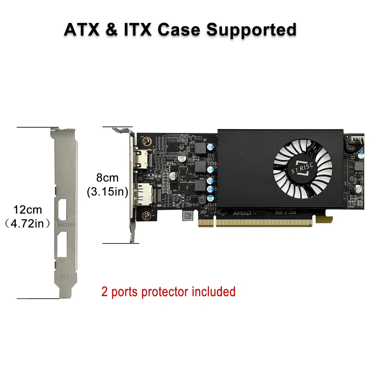 51RISC Karta graficzna Radeon RX 550 LP, niskoprofilowa karta graficzna 4 GB GDDR5, mały format do gier, wyświetlacz 4K, stacjonarny / mini PC SFF karta graficzna (RX 550, 4 GB, niski profil)